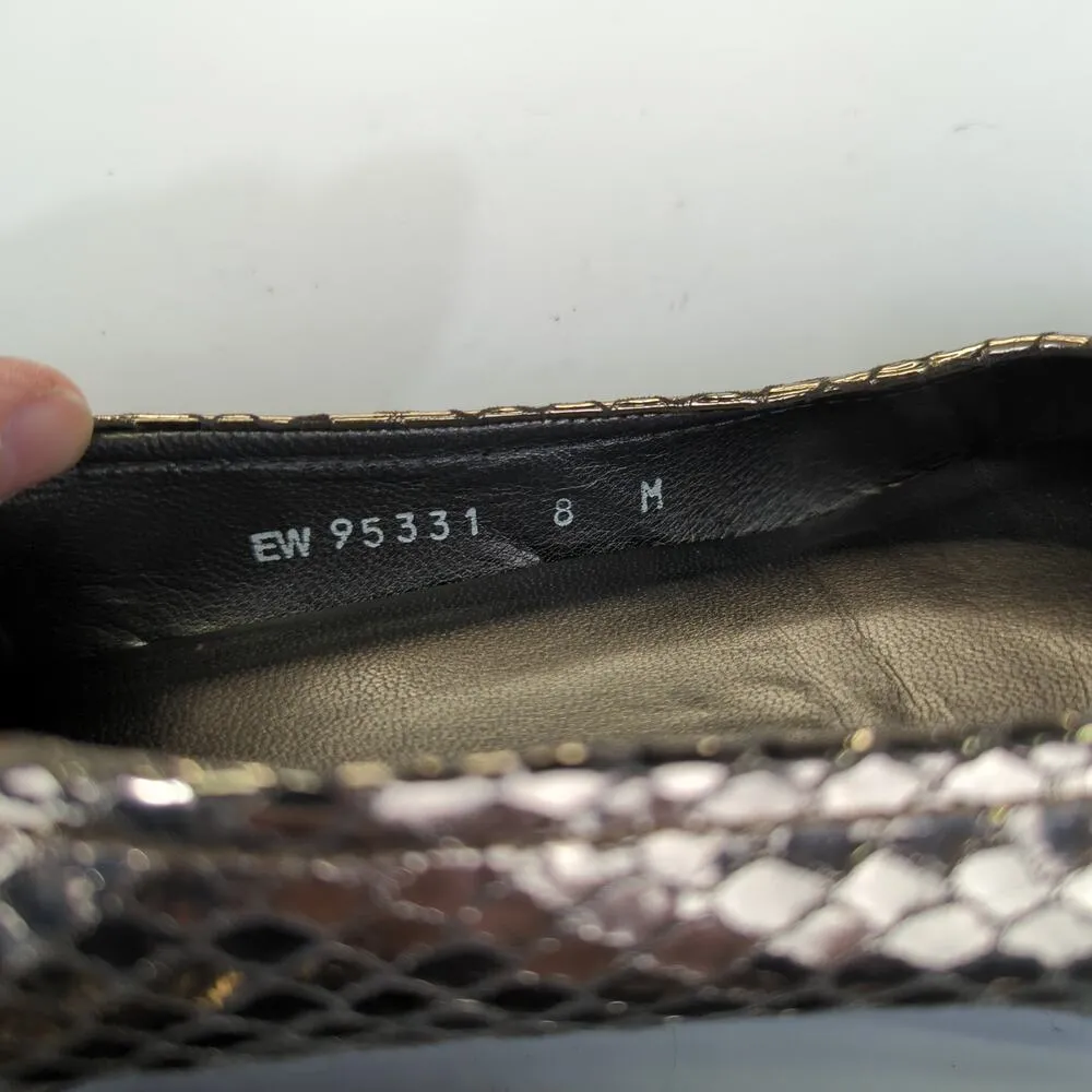 Stuart Weitzman Metallic Buckle Flats Croc Leather Round Kitten Sz 8 Bronze Gold - Image 8