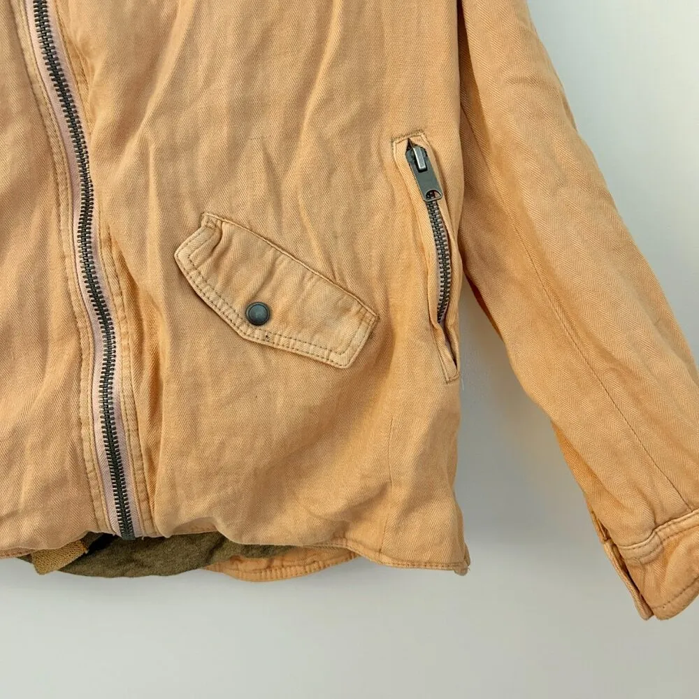 Oversized Beachy Hooded Linen Utility Moto Jacket in Peach Tan (S) - Image 4