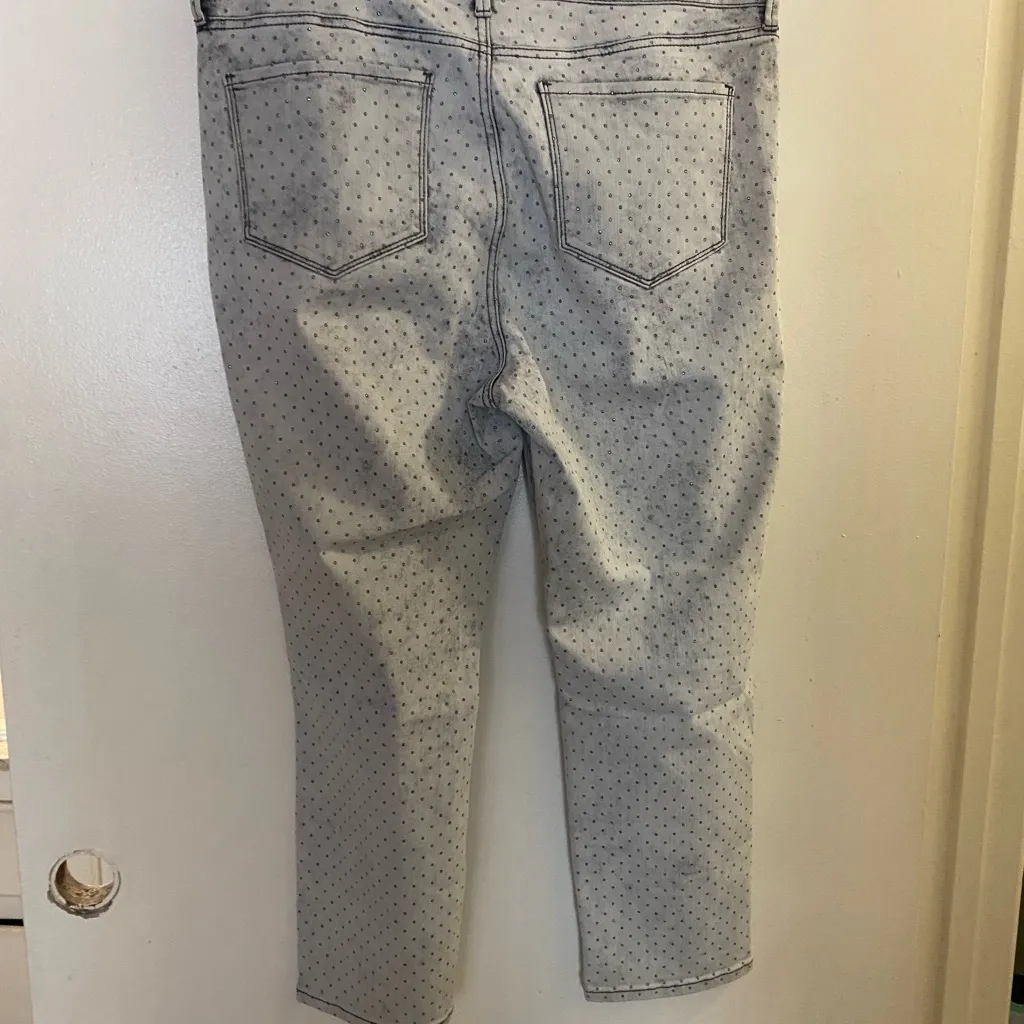 NYDJ Womens Gray Allover Jewel Print Denim Ira Jeans 16 16W 38”Relaxed Ankle - Image 7