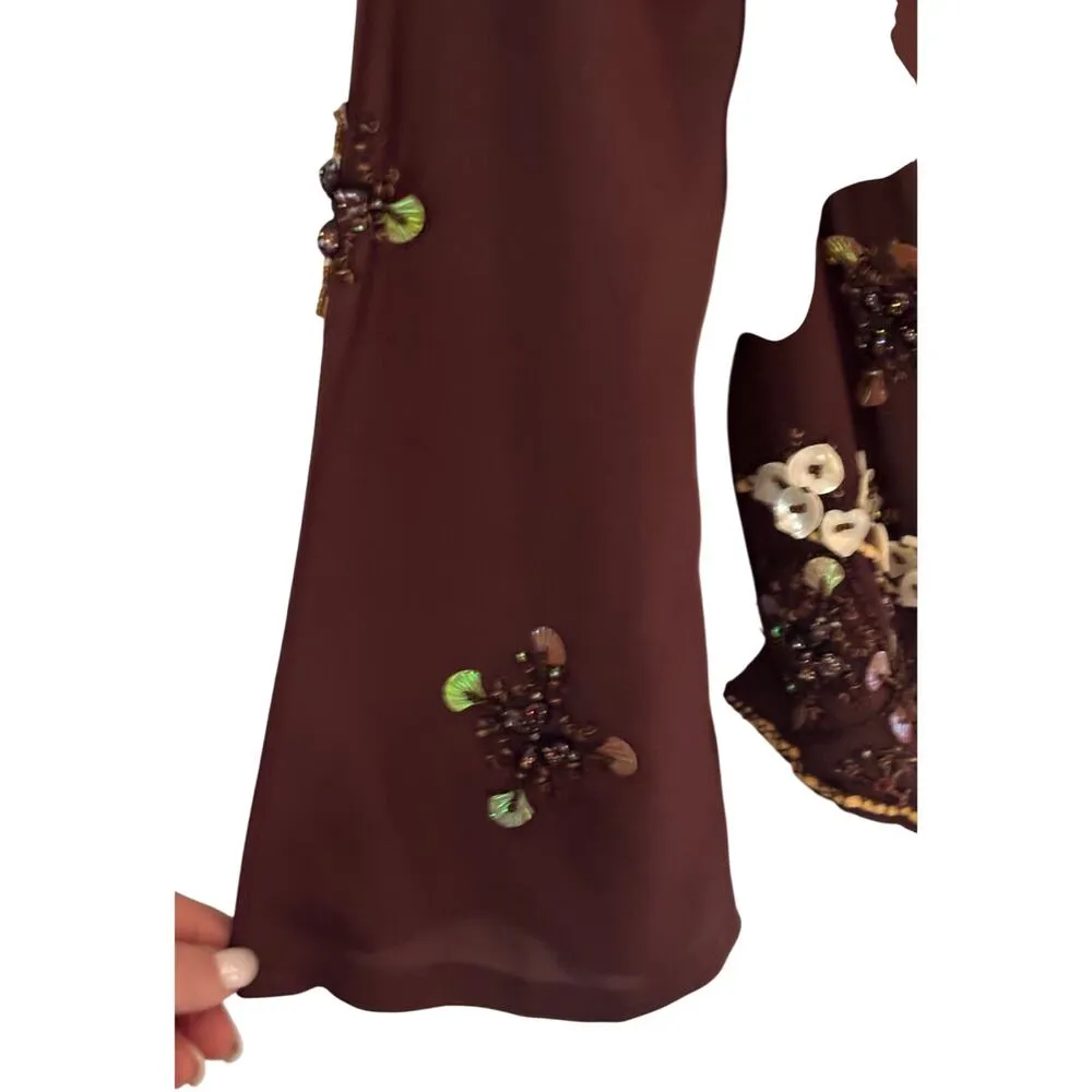Cache Brown Silk Elaborate Embellished Peasant Boho Luxury Tunic Top $168 NWT - Image 6
