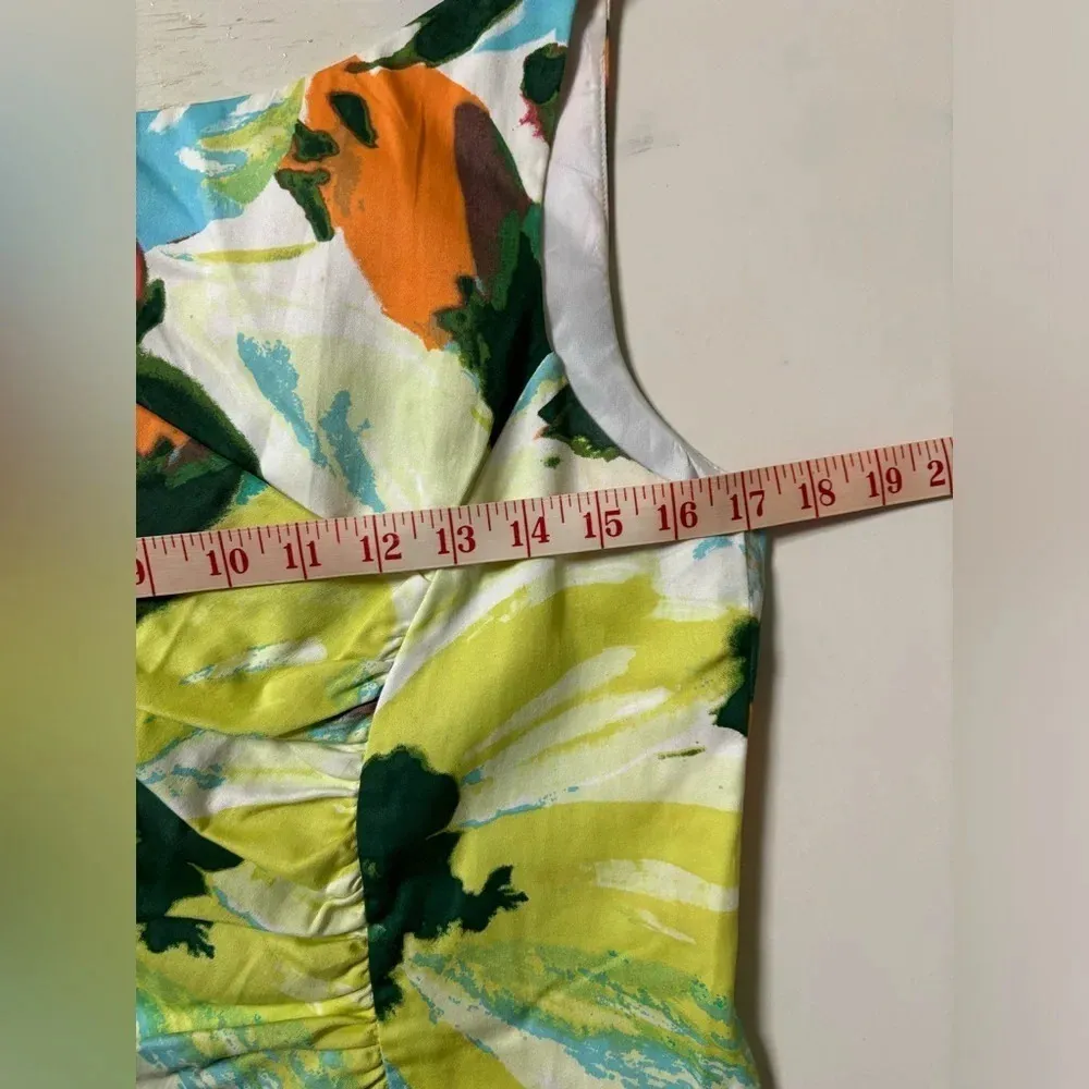 London Times Watercolor Print Ruched Wrap Dress Size 10 Sheath Sleeveless - Image 3