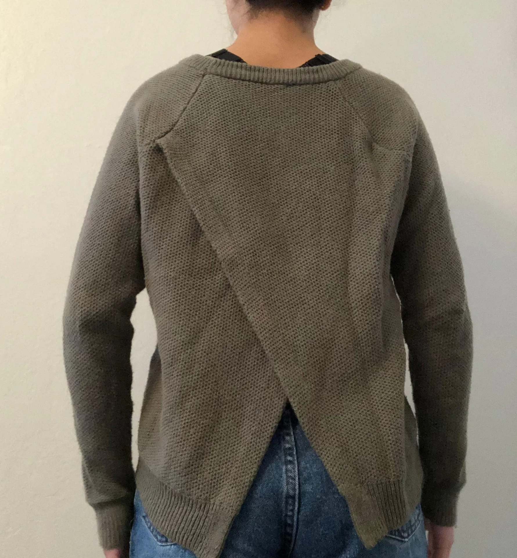 olive dark green knit sweater layer back - Image 3