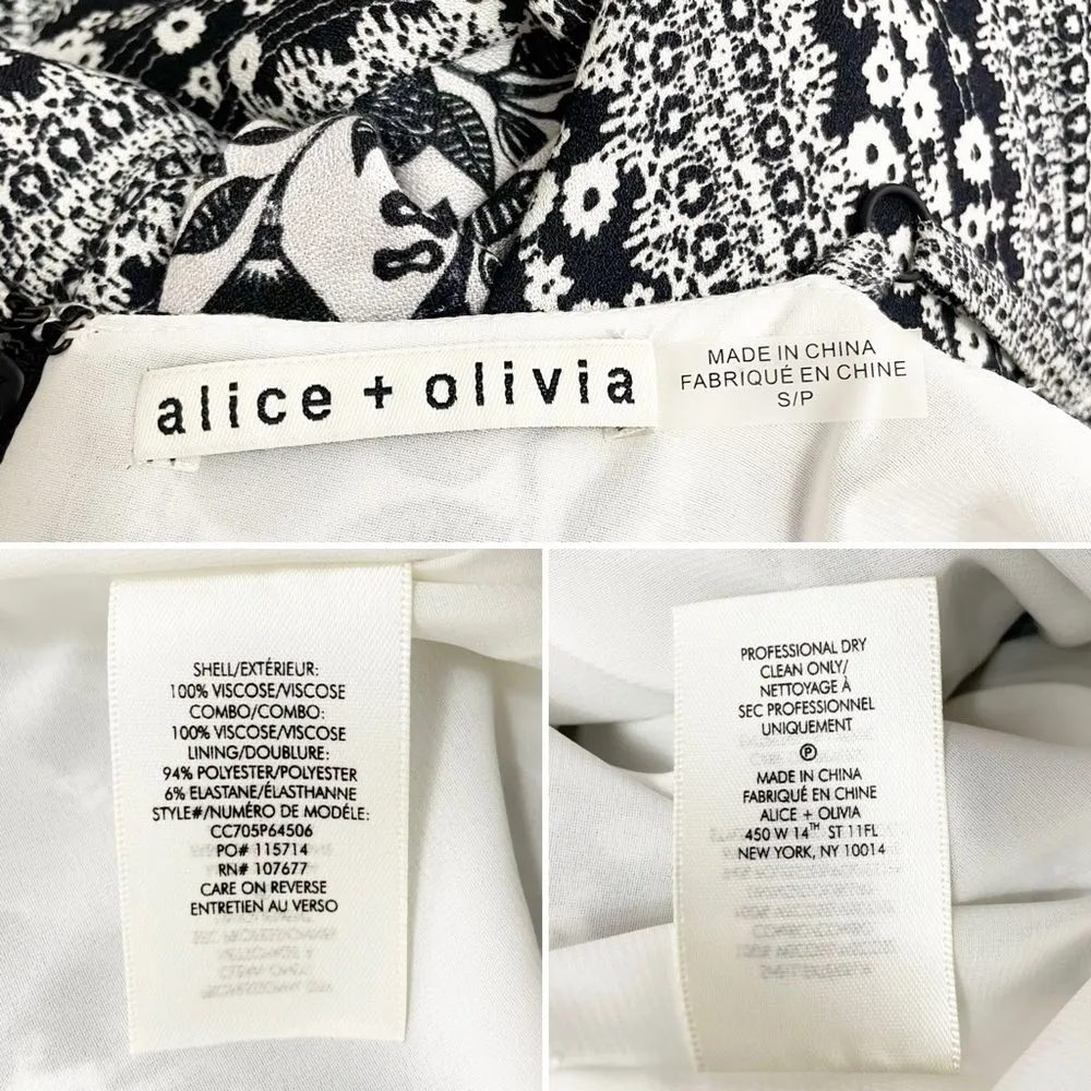 Alice + Olivia Rowley Midi Dress Black & White Boho Print Loose Fit Size Small - Image 15
