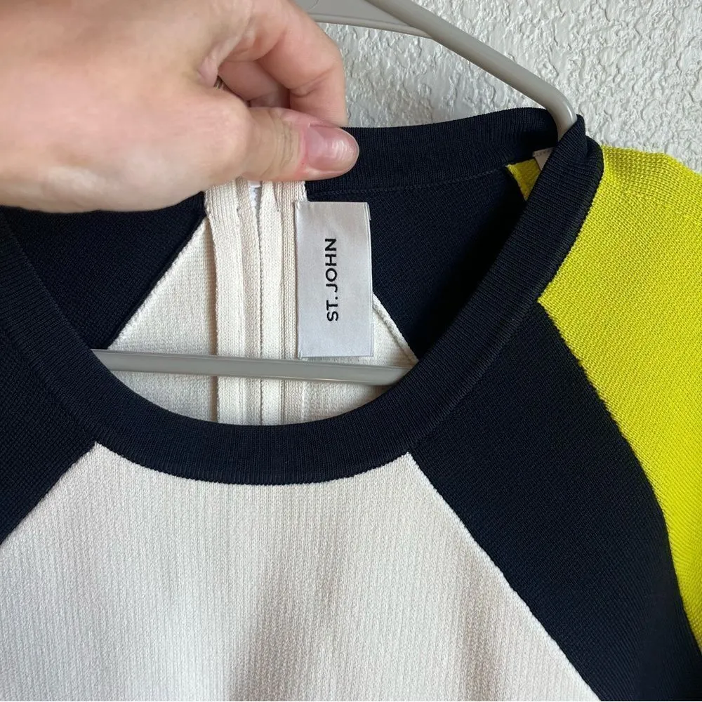 St John Color Block Milano Knit Dress In Ecru/ Chartreuse Green - Image 8