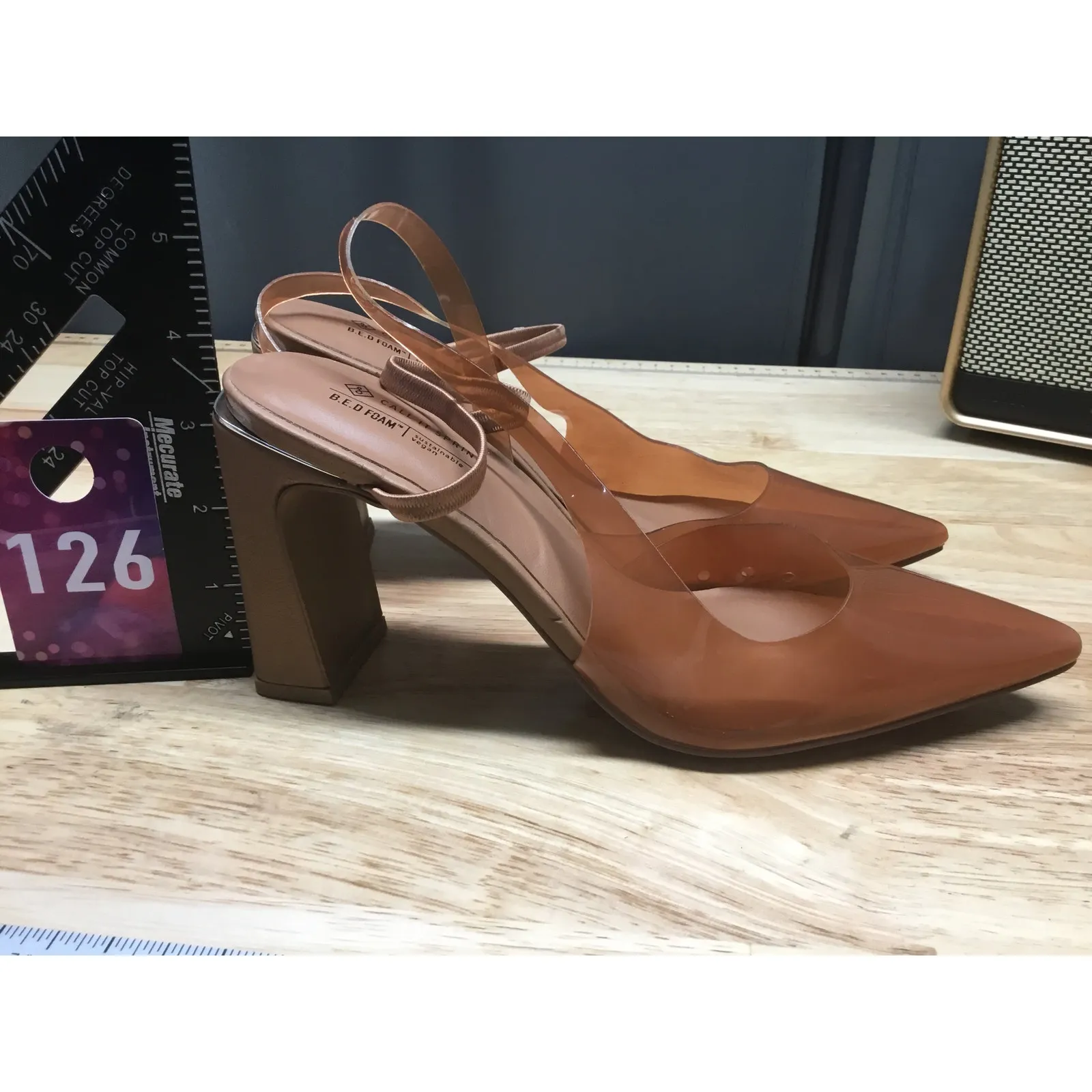 Call It Spring Strappy Heels Women 8 Tan Clear Block Heel Pointed Toe Slingback - Image 2