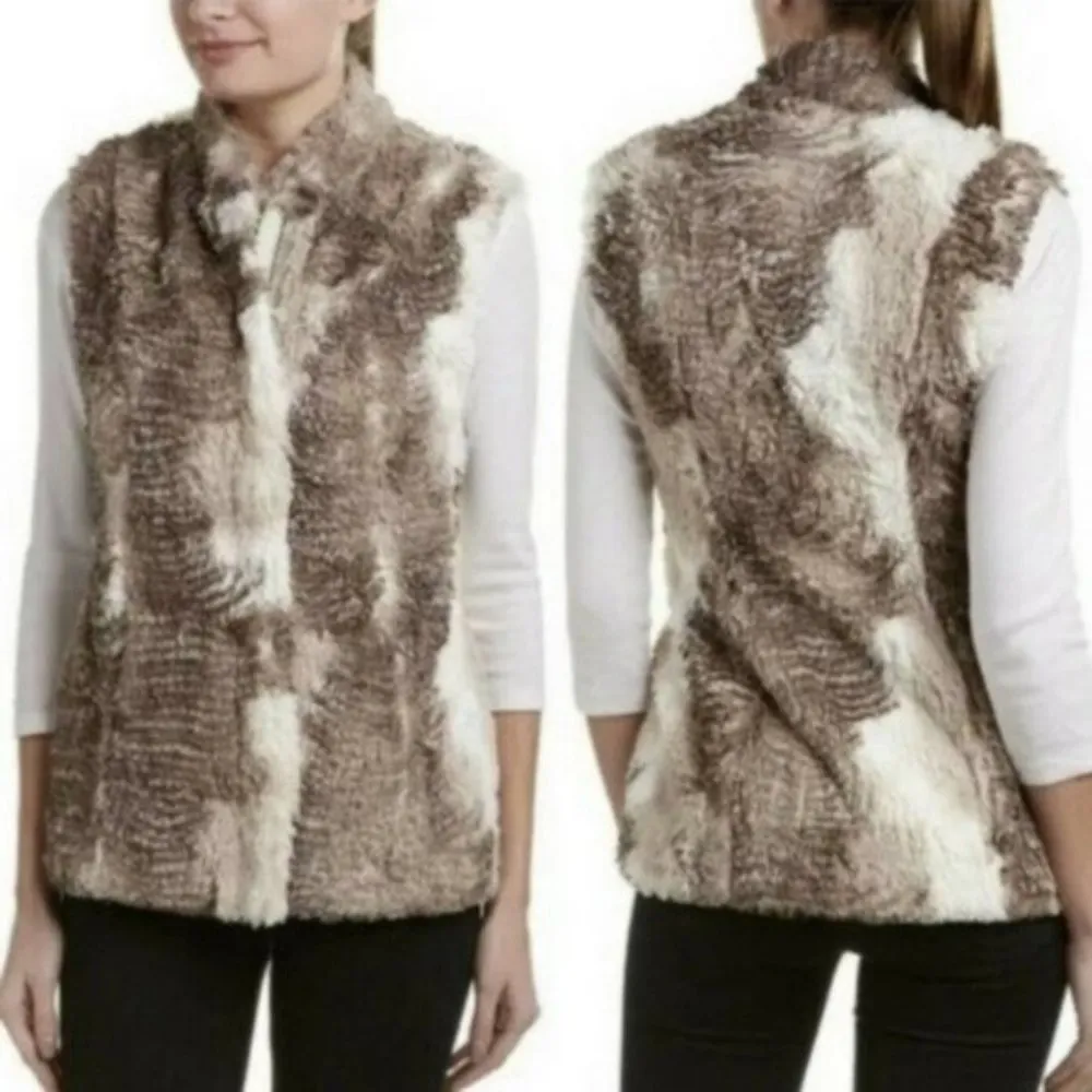 Cabi Aspen Faux Fur Brown & White Full Zip Vest 3179 XS - Image 24