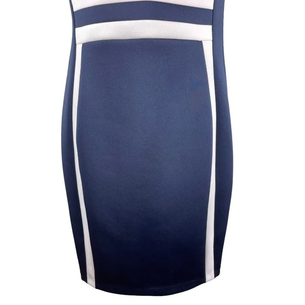 Calvin Klein Career Deep Navy Blue Pink Scuba Fitted Sleeveless Dress 6 - Image 4