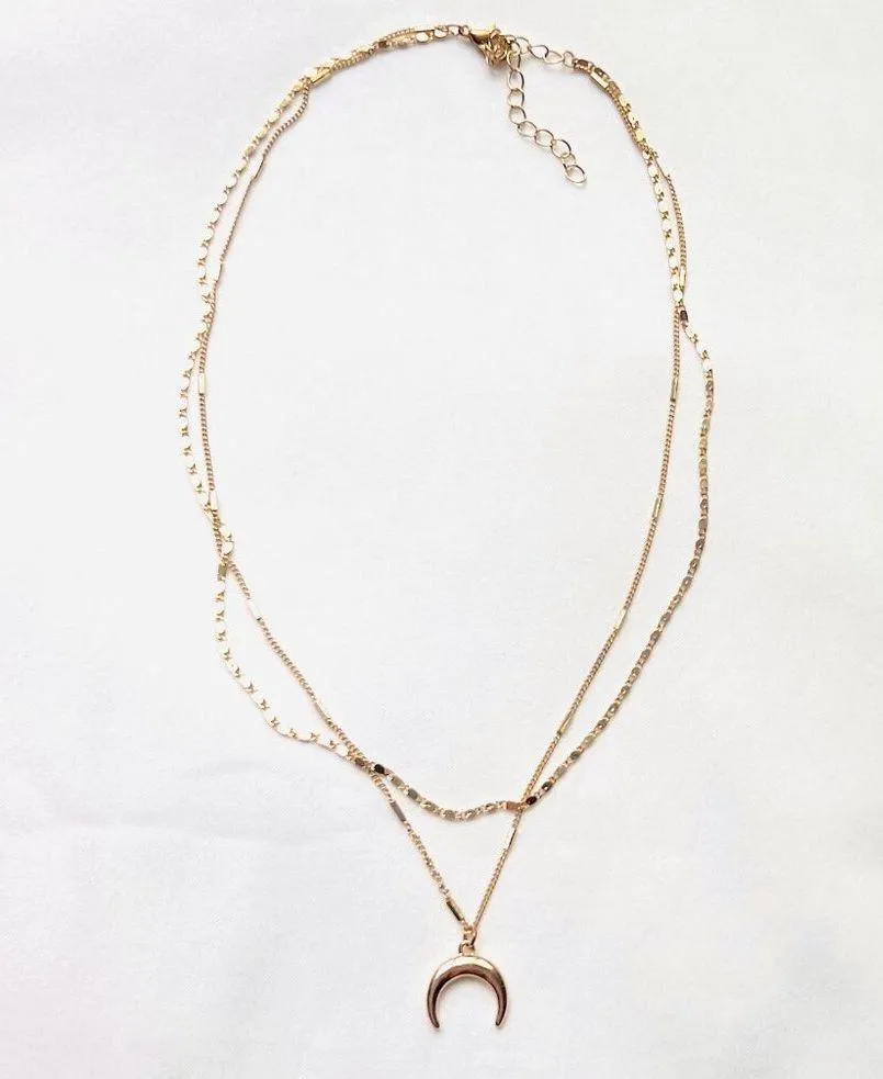 Gold Layered Chains Crescent Moon Necklace - New - Image 2