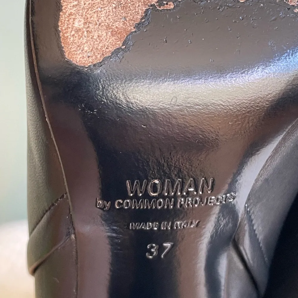 Woman By Common Projects Black Leather Heeled Ankle Boots Sz 37/US 6.5 - Image 9