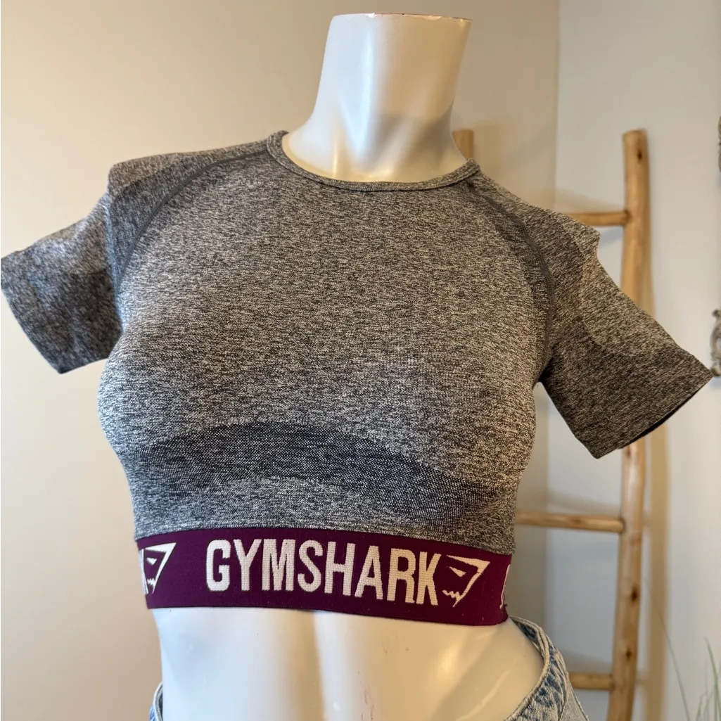 Gymshark Flex Crop Top - Charcoal/Deep Plum Small - Image 2