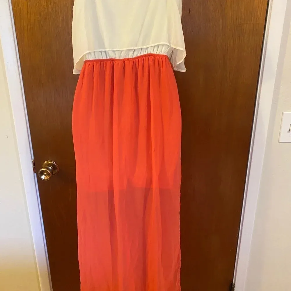 Freebird Coral and Cream Sheer Long Straped Dress Size M - Image 12
