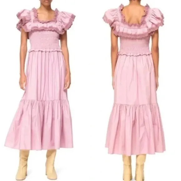 Sea New York Rylee Crochet Smocked Tired Midi Dress in Lilac Purple Size L - Image 2