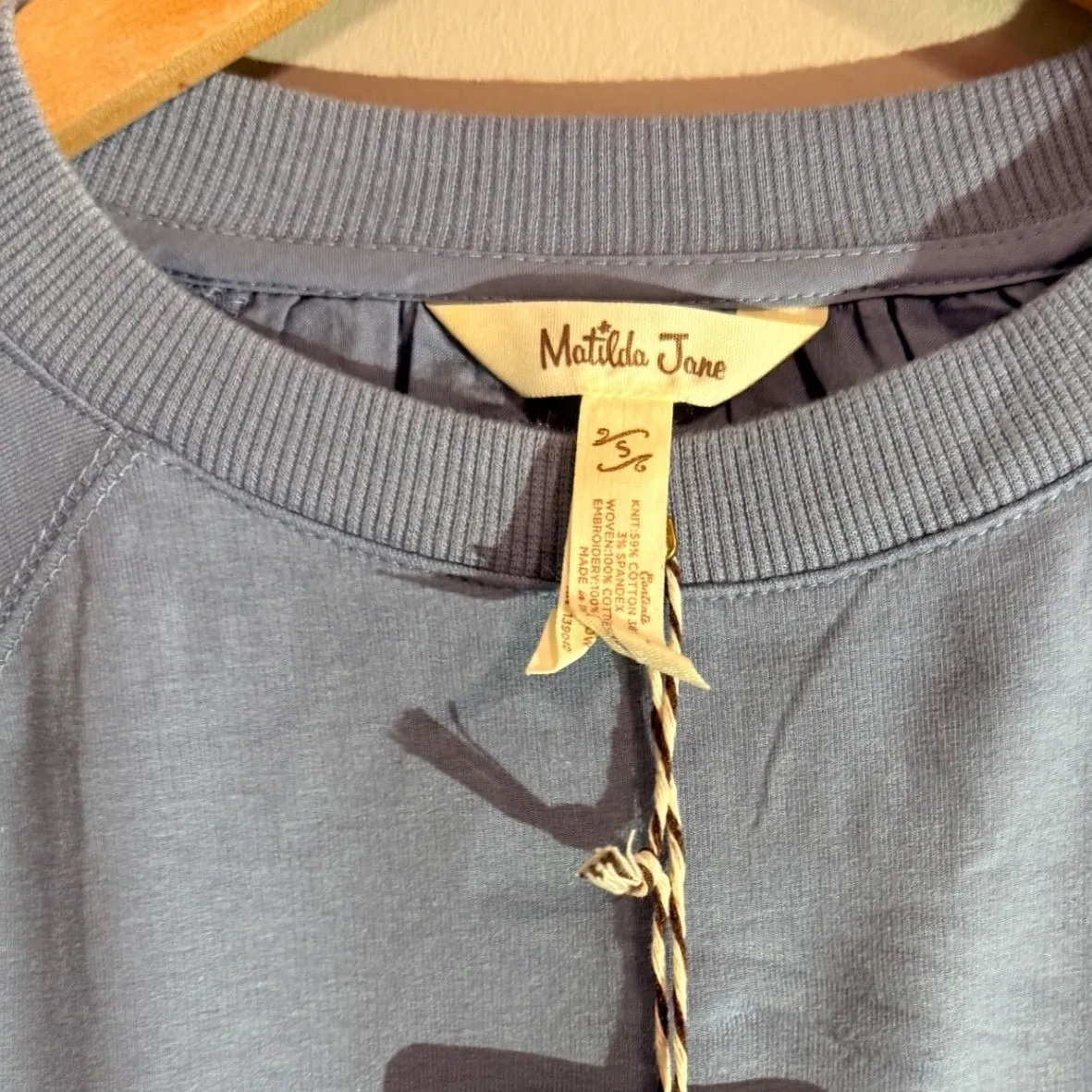 Matilda Jane Women's Blue Embroidered Eyelet 3/4 Sleeve Top Shirt NWT - Image 2