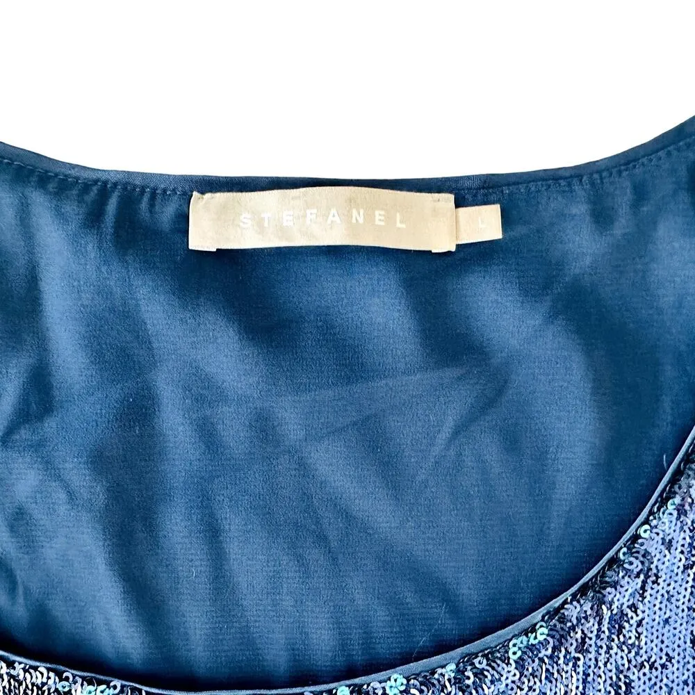 Stefanel Blue Sequin Tank Top Size Large Made in Italy Cocktail Party Sparkle Size M - Image 3