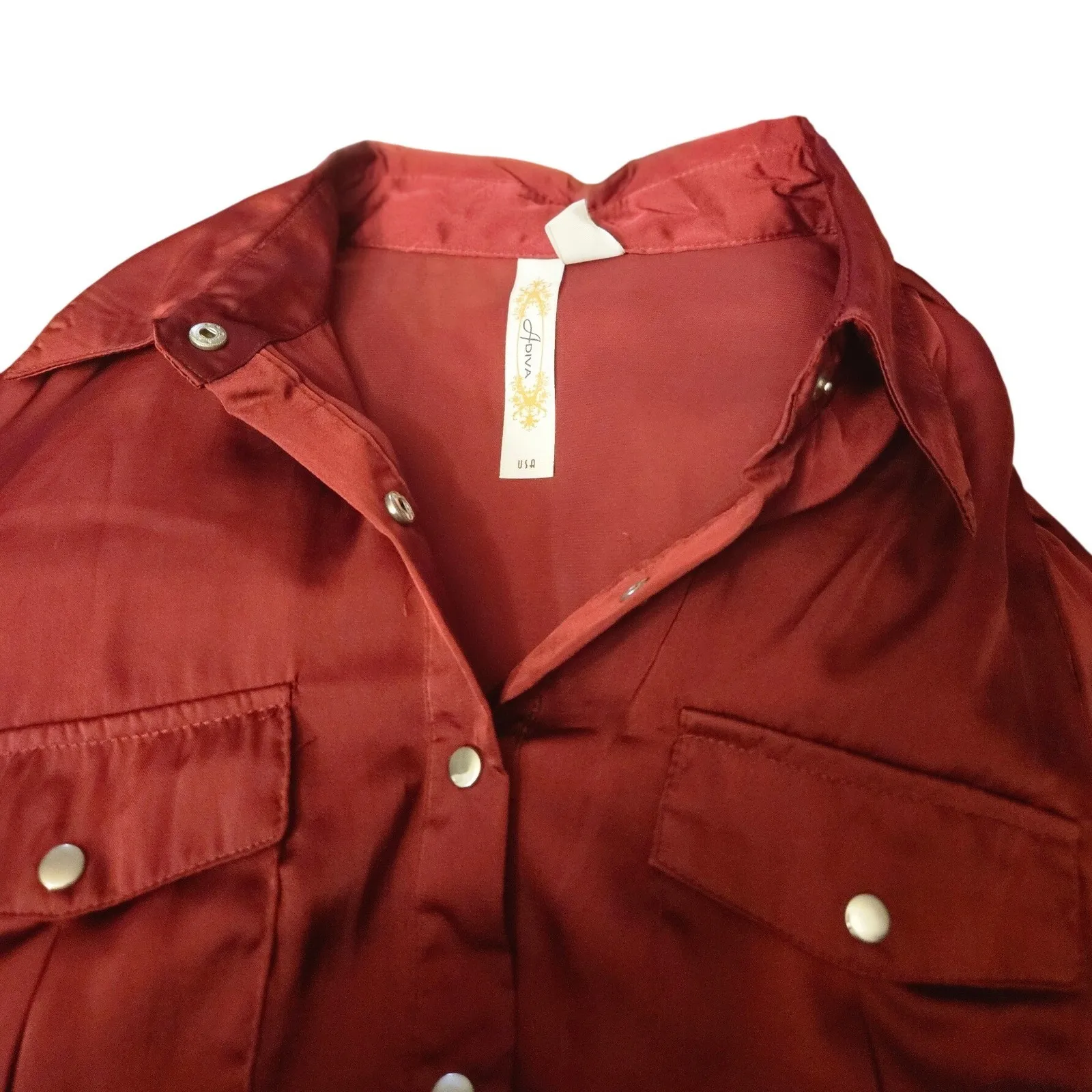 ADIVA Burgundy Satin Button Down Shirt Dress With Belt Size M Red Size M - Image 4