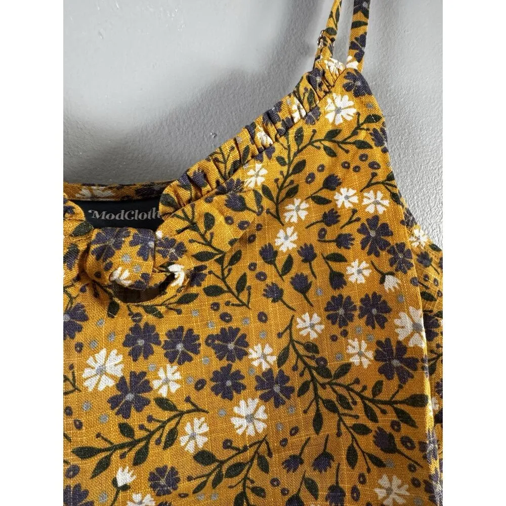 NWT ModCloth Yellow Floral Spruced Up Sleeveless Tank Top Linen Blend Sz Medium - Image 6