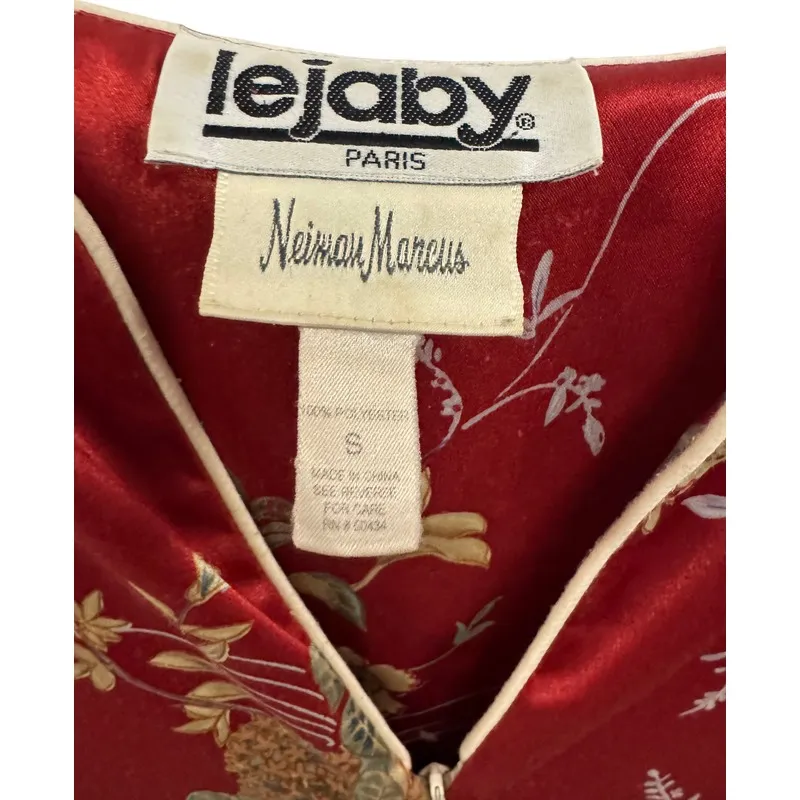 Vintage LEJABY Neiman Marcus Red Floral house‎ coat dress with pockets Women's S - Image 3