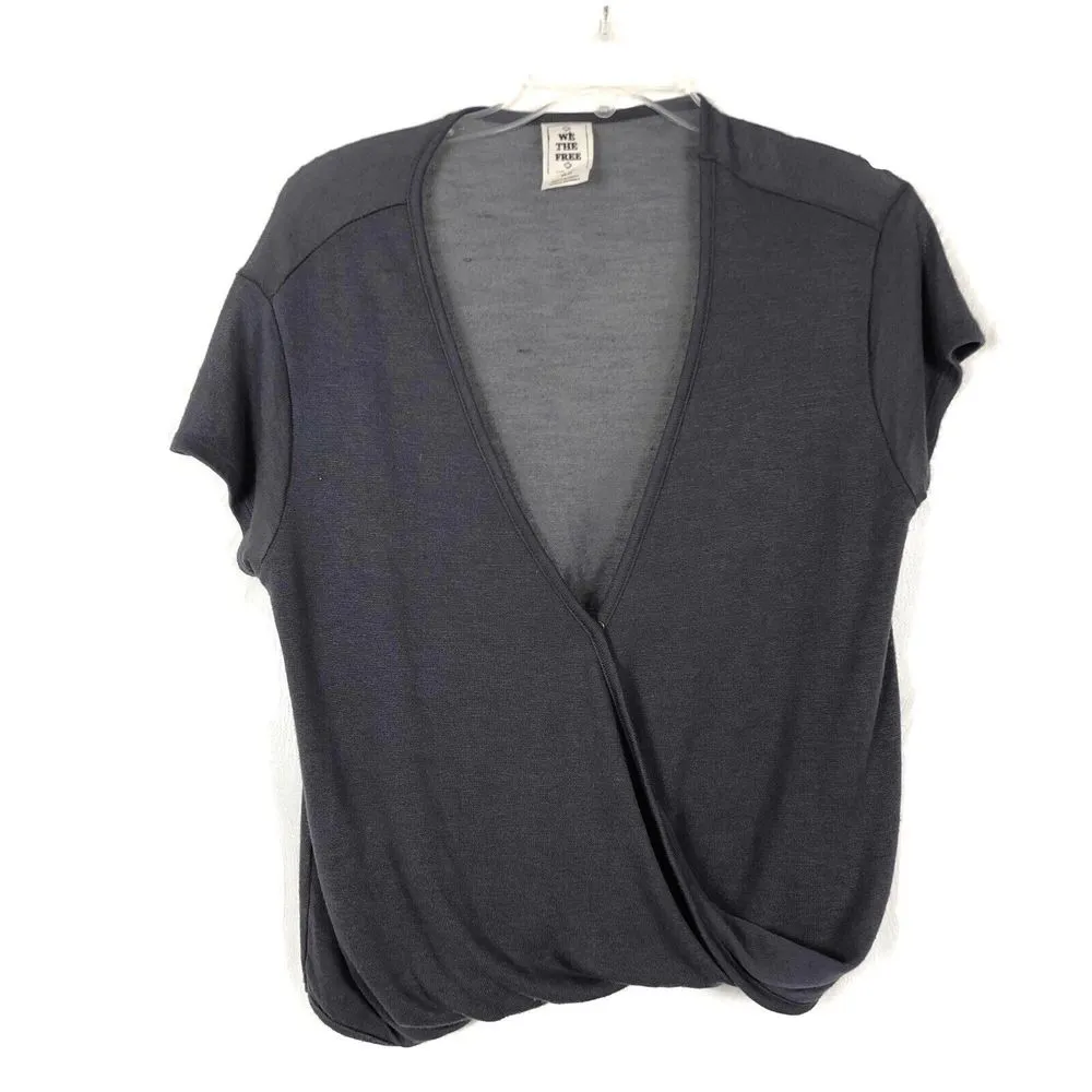 We The Free Free People Minimalist Wrap‎ Top Size XS Gray Deep V Neck Capsule - Image 2