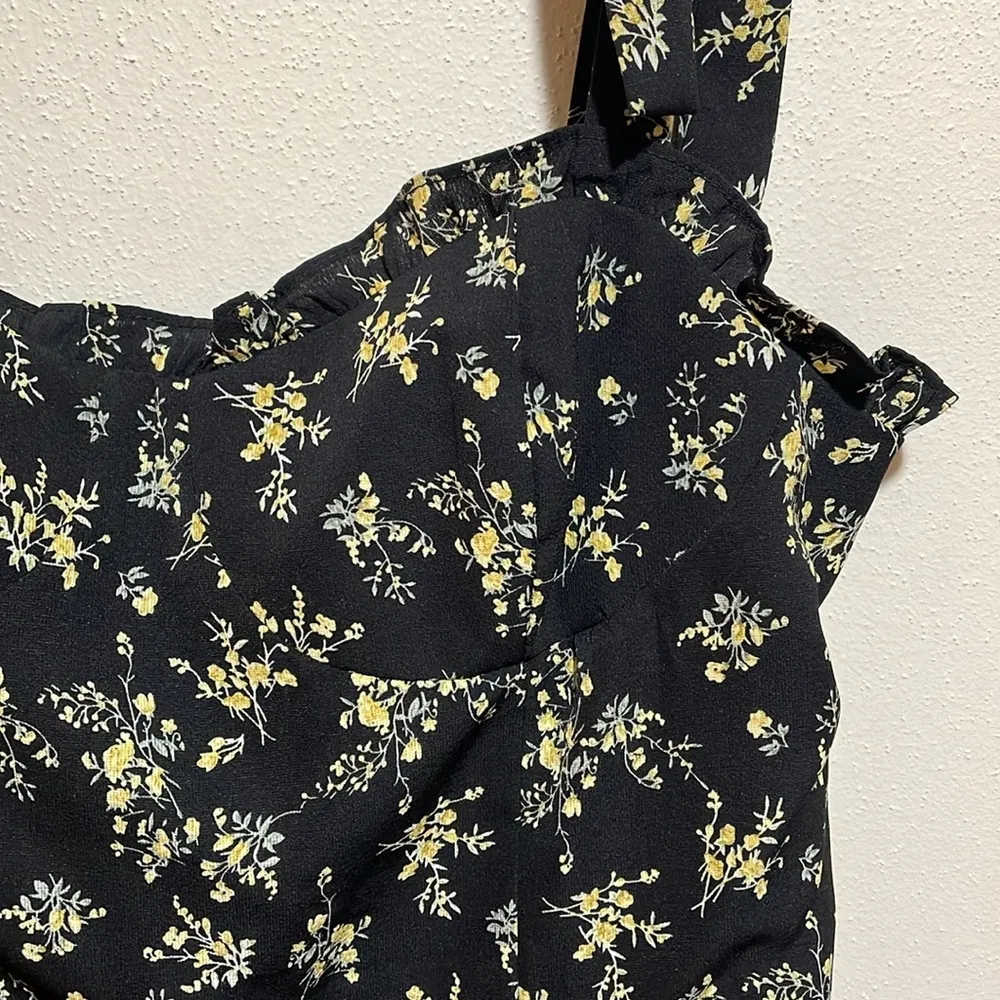 o.p.t. Toile De Jouy Midi Dress Ruffle Tie Straps Black Floral Size Large - Image 5