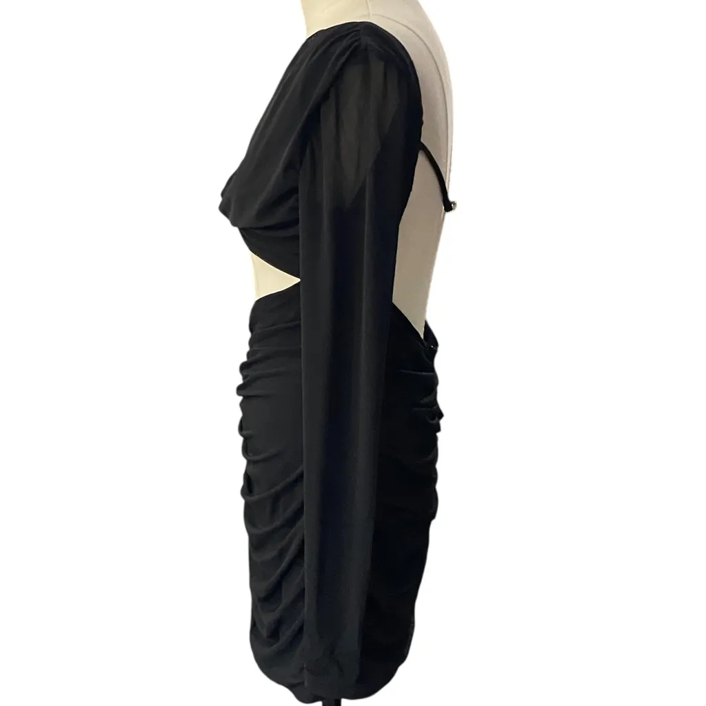 Beginning Boutique Black Raven Dress Ruched Cut-Out sheer mesh long sleeve sz 12 - Image 6