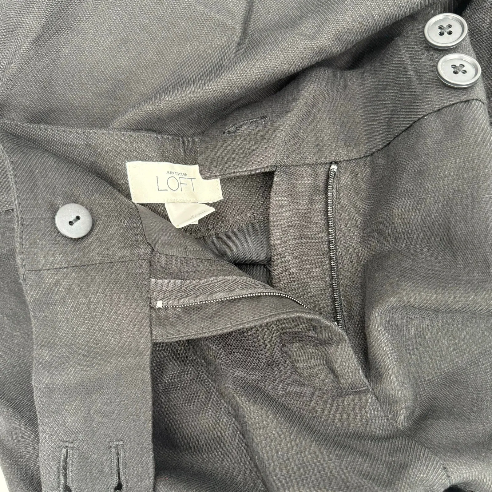 LOFT ANN TAYLOR Pants SZ 2 Linen Blend Black Wide Ann Leg Business Office Work - Image 10