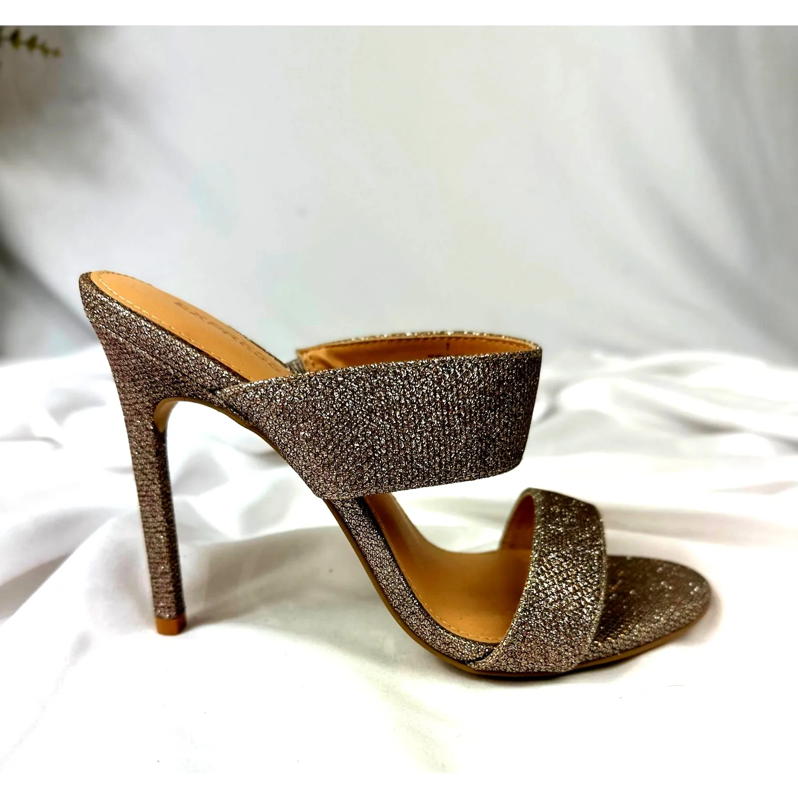 Express Shimmery Slip On Open Toe Pump Bronze/Silver 7 - Image 3