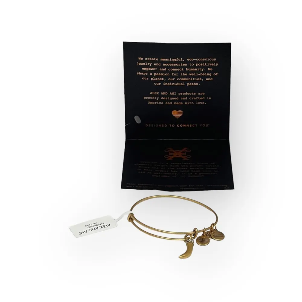 new Alex and Ani ꥟ Horn Charm Bangle Bracelet ꥟ Rafaelian Gold ꥟ Authentic Card - Image 6