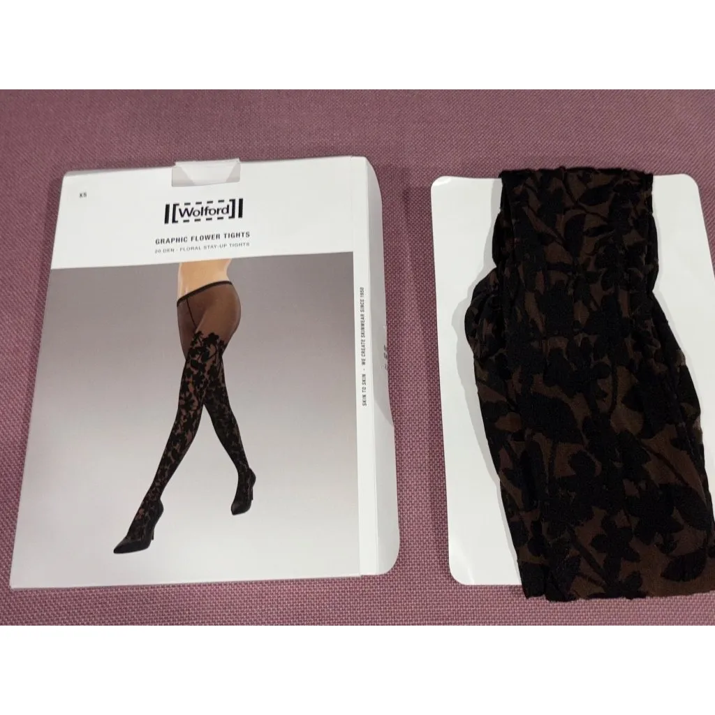 Wolford Graphic Flower Tights in Umber & Black X - Image 2