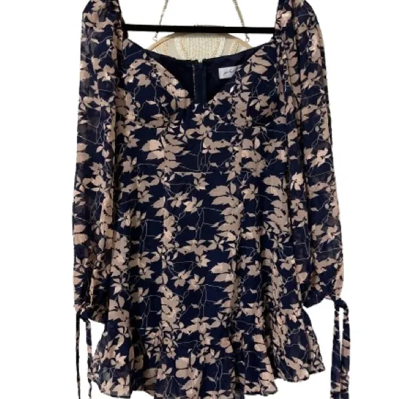 Petal & Pup Navy Floral Ruffle Trim Mini Dress Sz 6 - Image 2