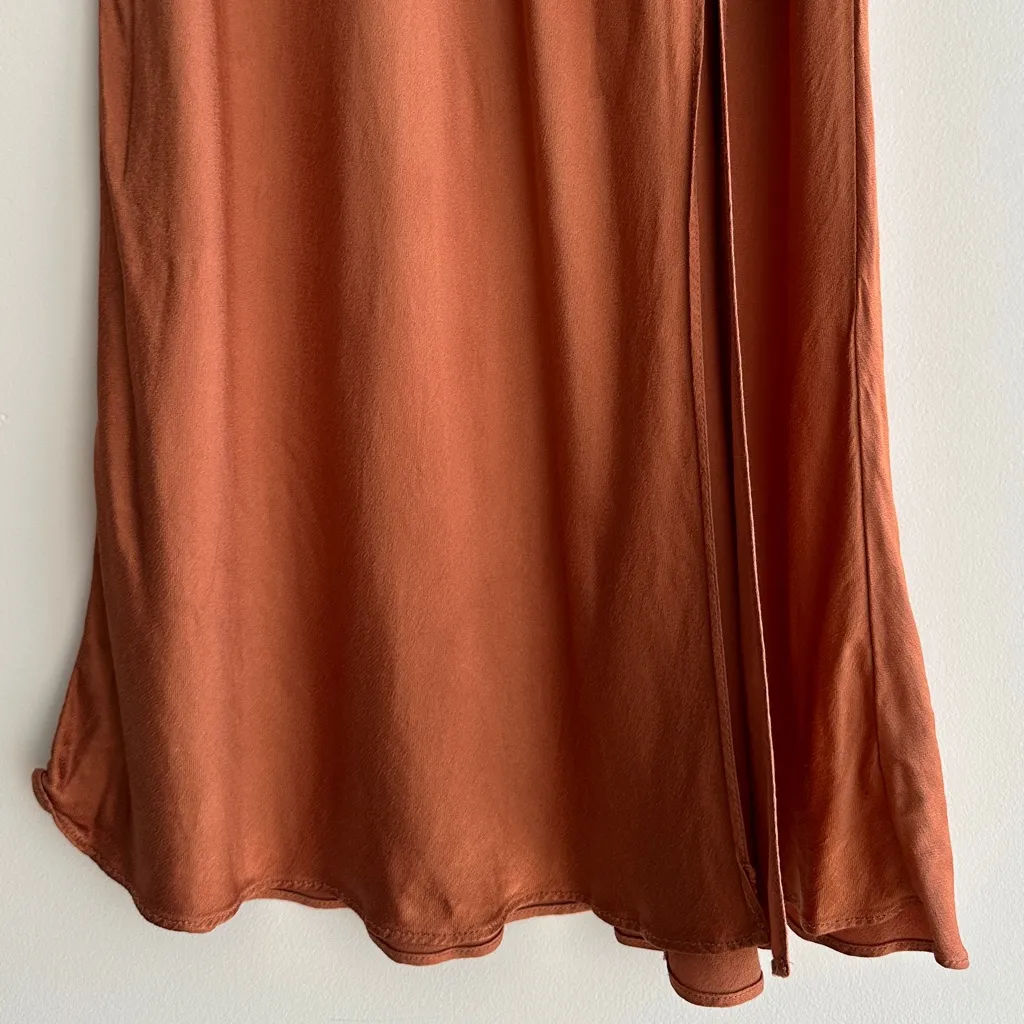 Socialite Terracotta/Pumpkin Orange Silky Bias Cut Midi Slit Skirt, Size XL - Image 5
