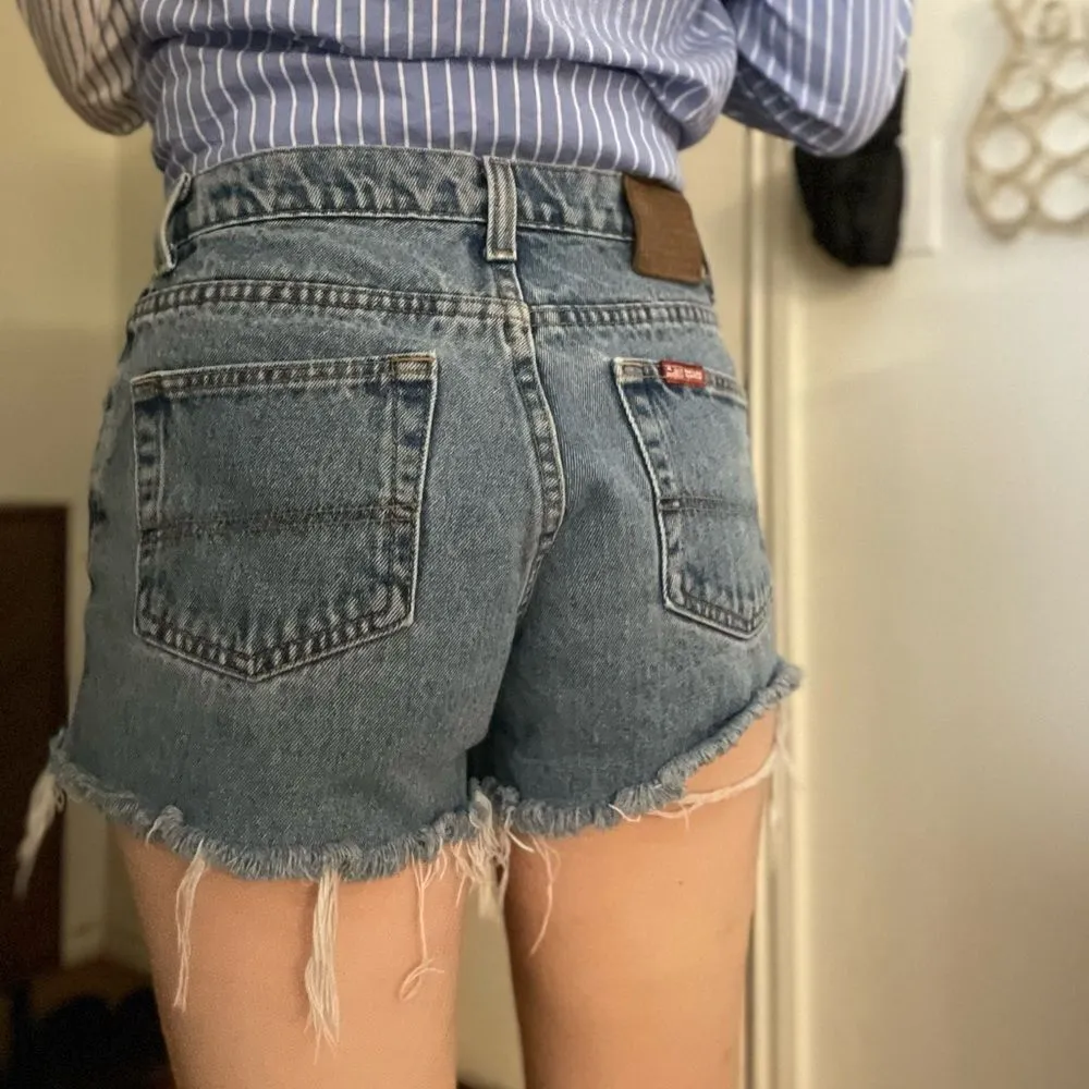 Vintage Y2K Ralph Lauren Floral Embroidered‎ Denim Shorts Sz 28 Raw Hem - Image 4