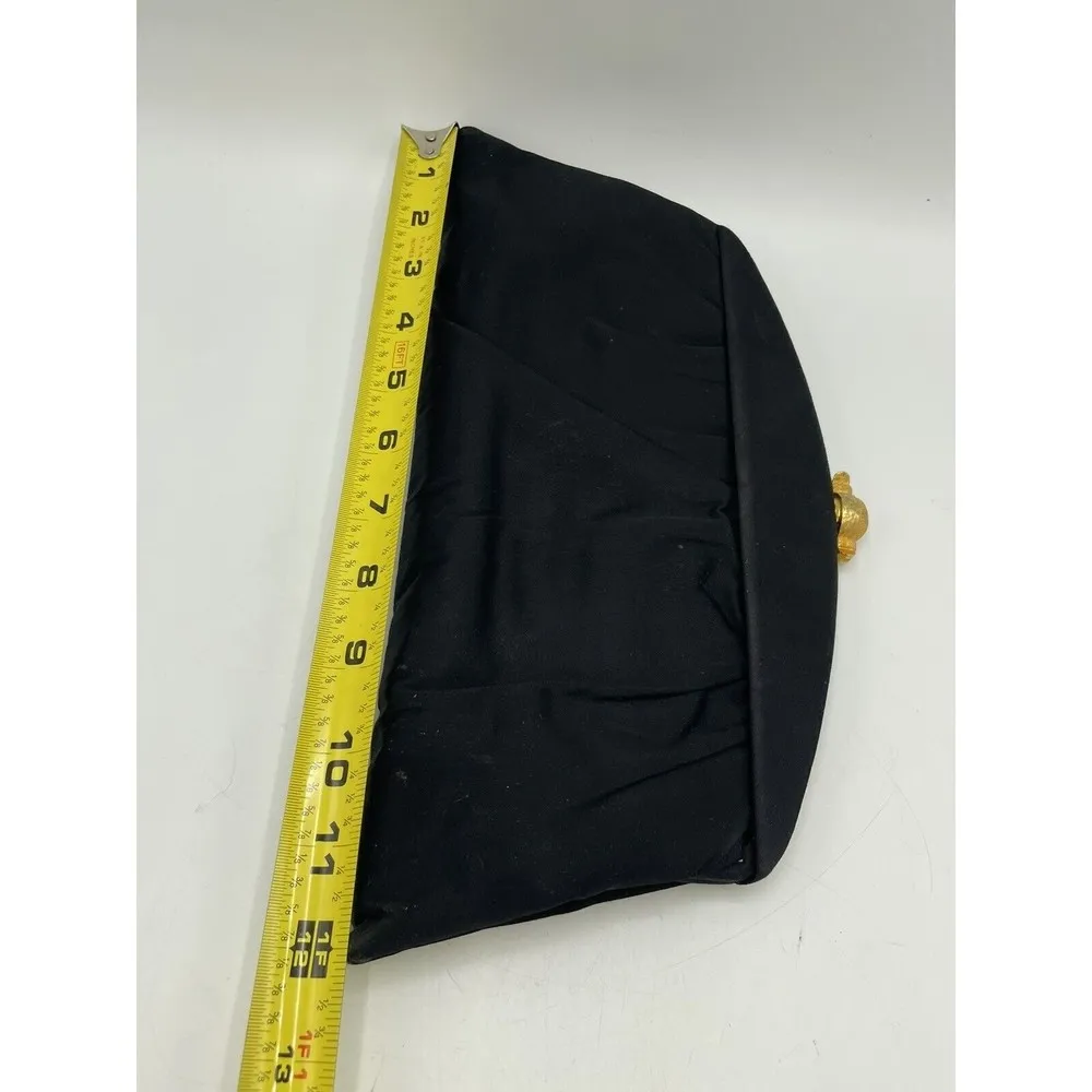 Vintage CROWN LEWIS Black Purse Clutch Evening Handbag 12” X 6” Gold Latch - Image 10