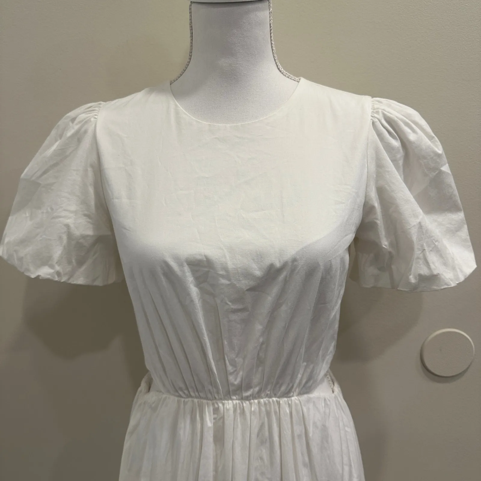 Wayf Plaza White Puff Sleeve Cut-Out Tiered Maxi Dress Cottagecore Bridal Hoco - Image 5