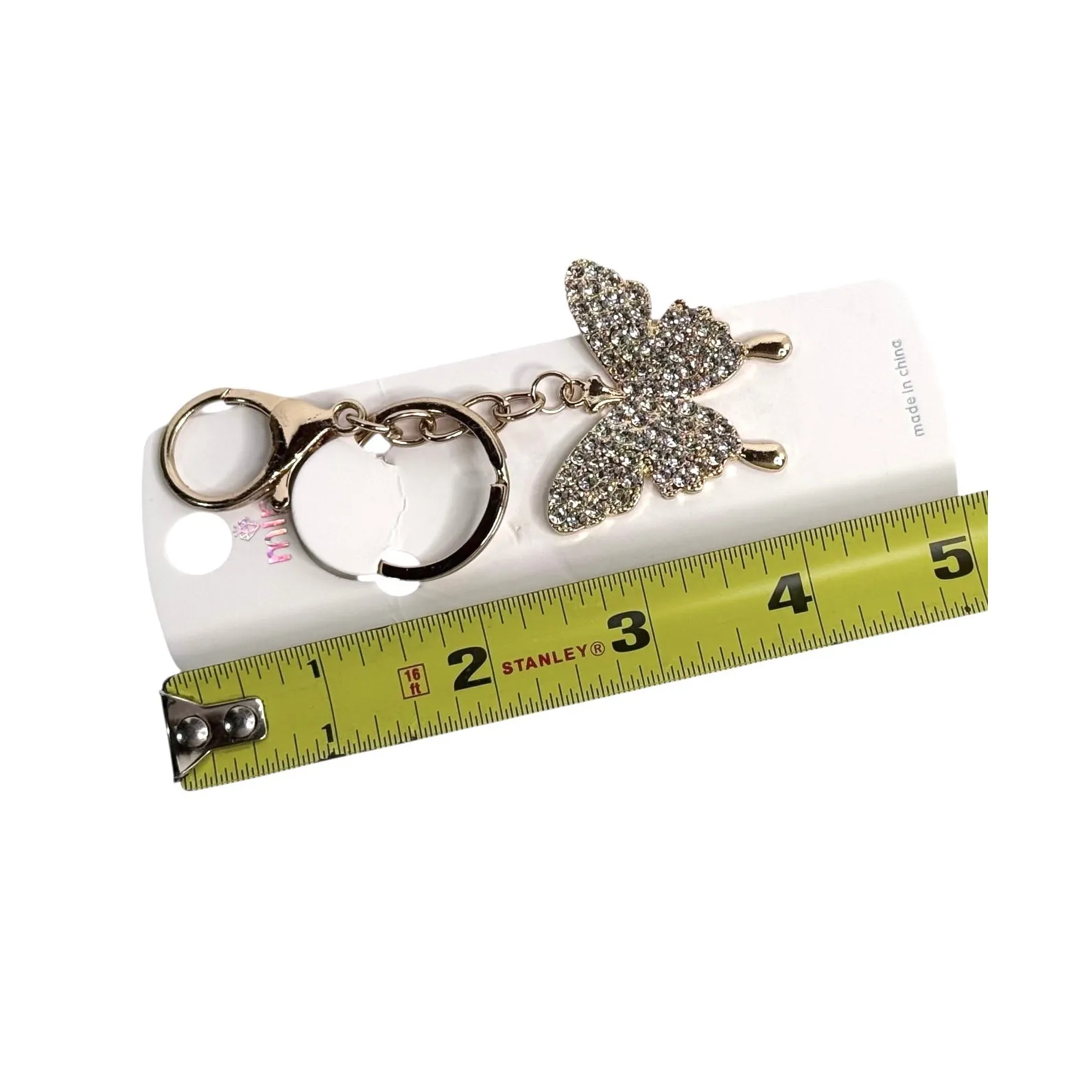 Mint Rhinestone Butterfly Bag Charm Clear Crystal Key Chain Ring Backpack Purse Silver - Image 3