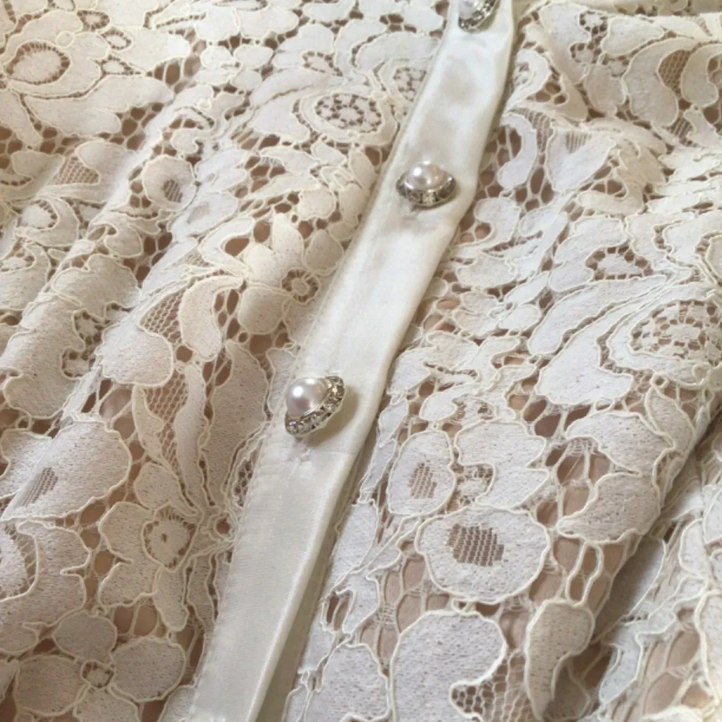 For Nordstrom by Eliza J Cream Lace Dress nude satin lining sz 2 - Image 14