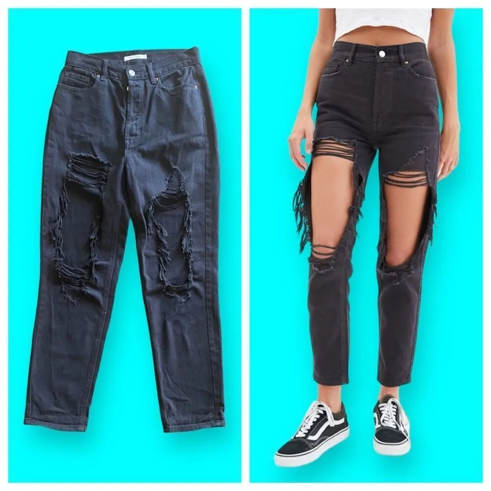 Ultra High Rise Jeans Destroyed Black Slim Button Fly - Image 7