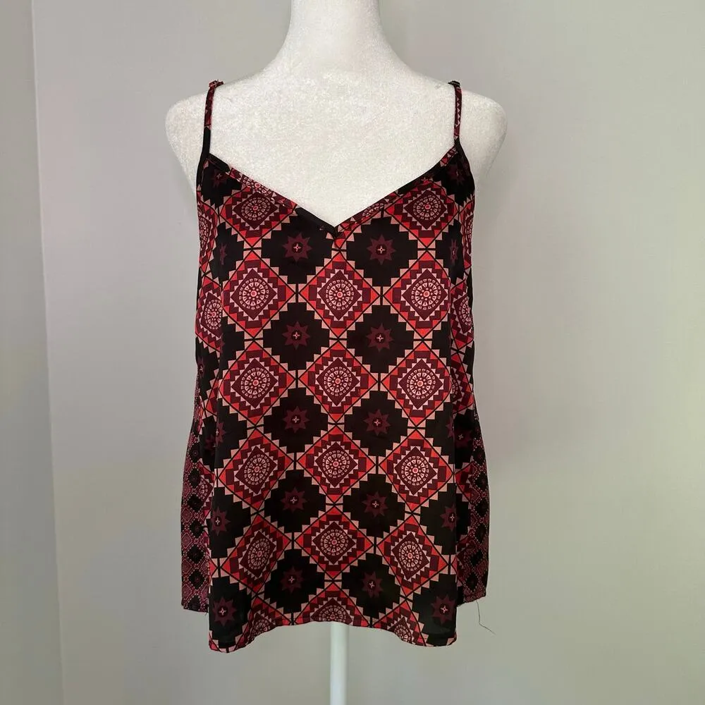 Sam Edelman black, red & pink tribal print v-neck tank top size M - Image 2