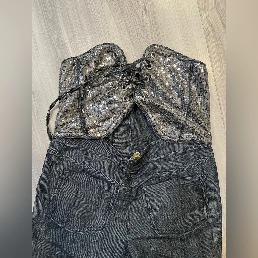 Sequin Denim Overalls Gray Size L - Image 4