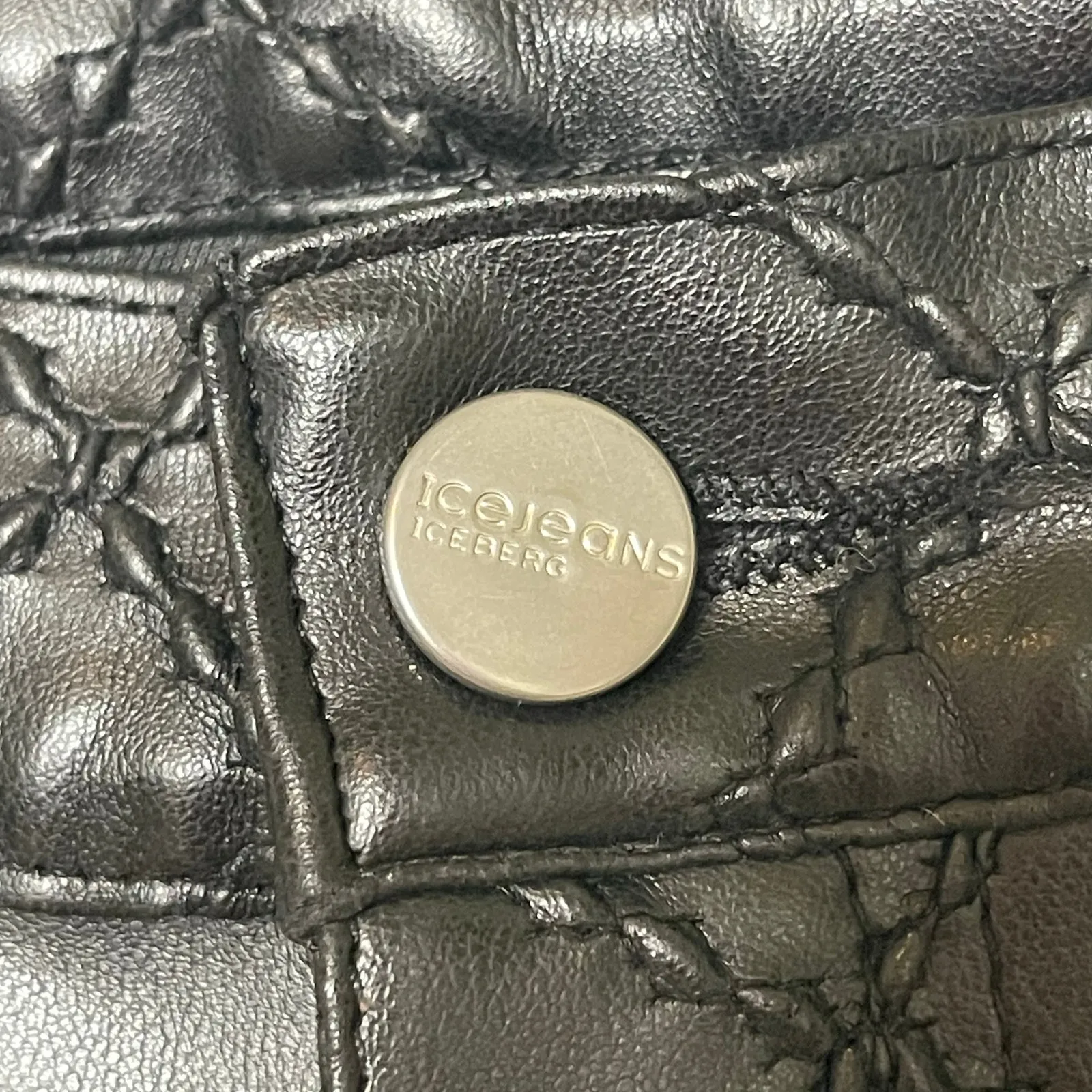 Iceberg ice jeans faux leather black quilted straight leg pants sz 29 - Image 5