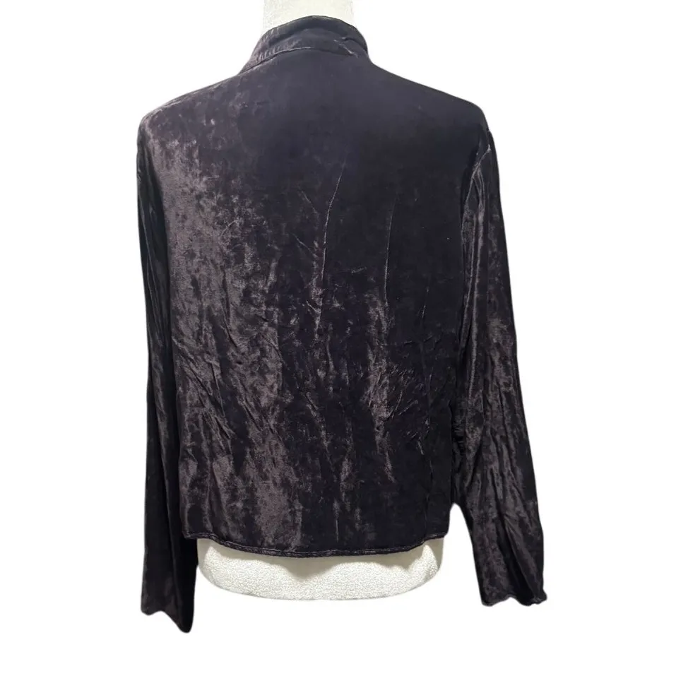 CP Shades Velvet Button-Front Top — Dark Purple / Aubergine — Size S - Image 3