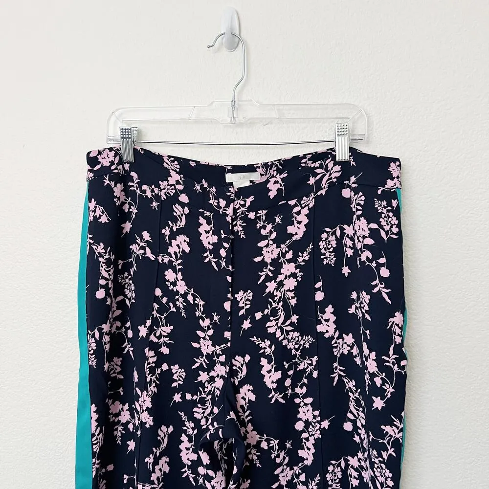 [H&M] Navy Blue Floral Print Side Stripe Wide Leg High Rise Trouser Pants Sz 16 - Image 3