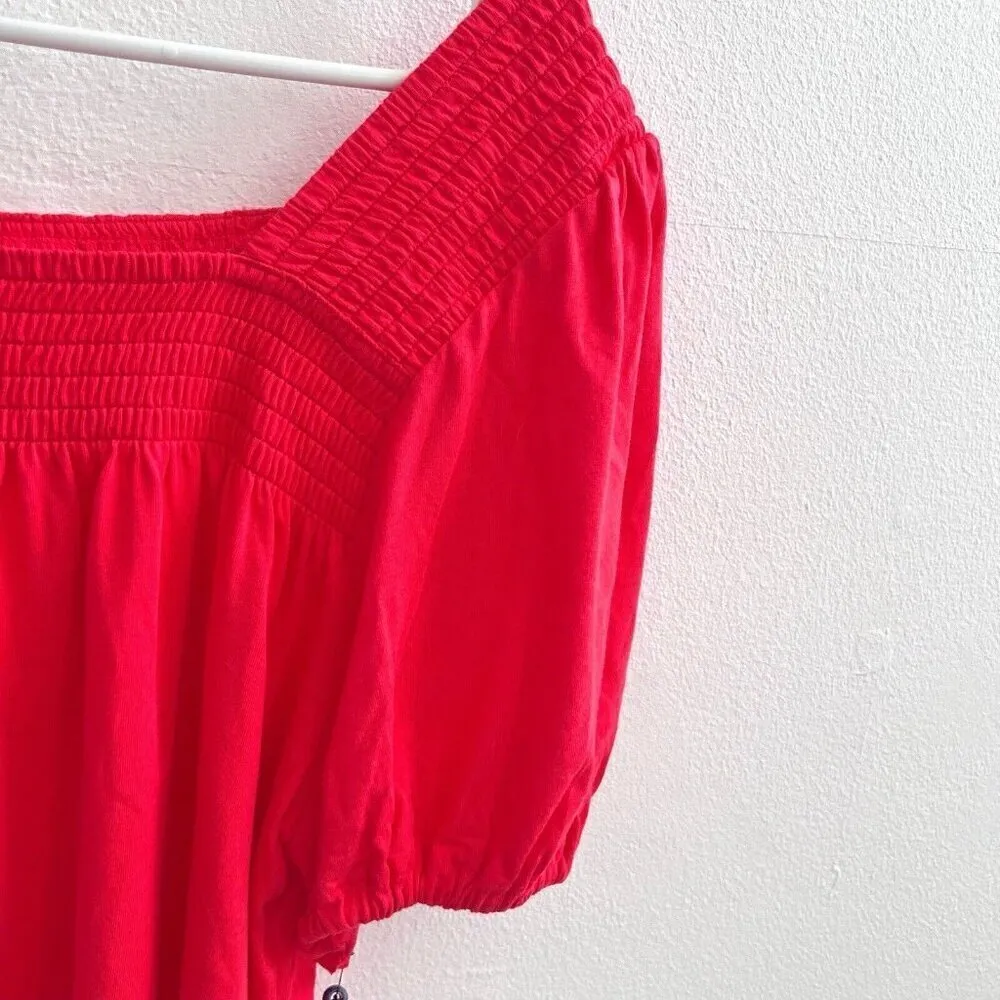 MODAL knit Top Smocked Puff Sleeve Square Neck Top pink Tommy Hilfiger NWT - Image 5