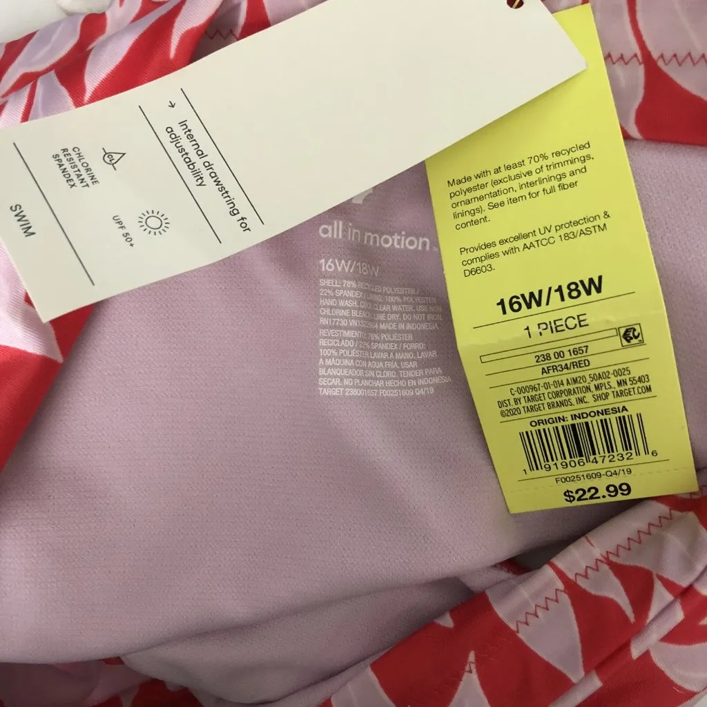 All In Motion Bikini Bottom Brief Floral Stretch Pink Red UPF 50+ Size 16W/18W - Image 3