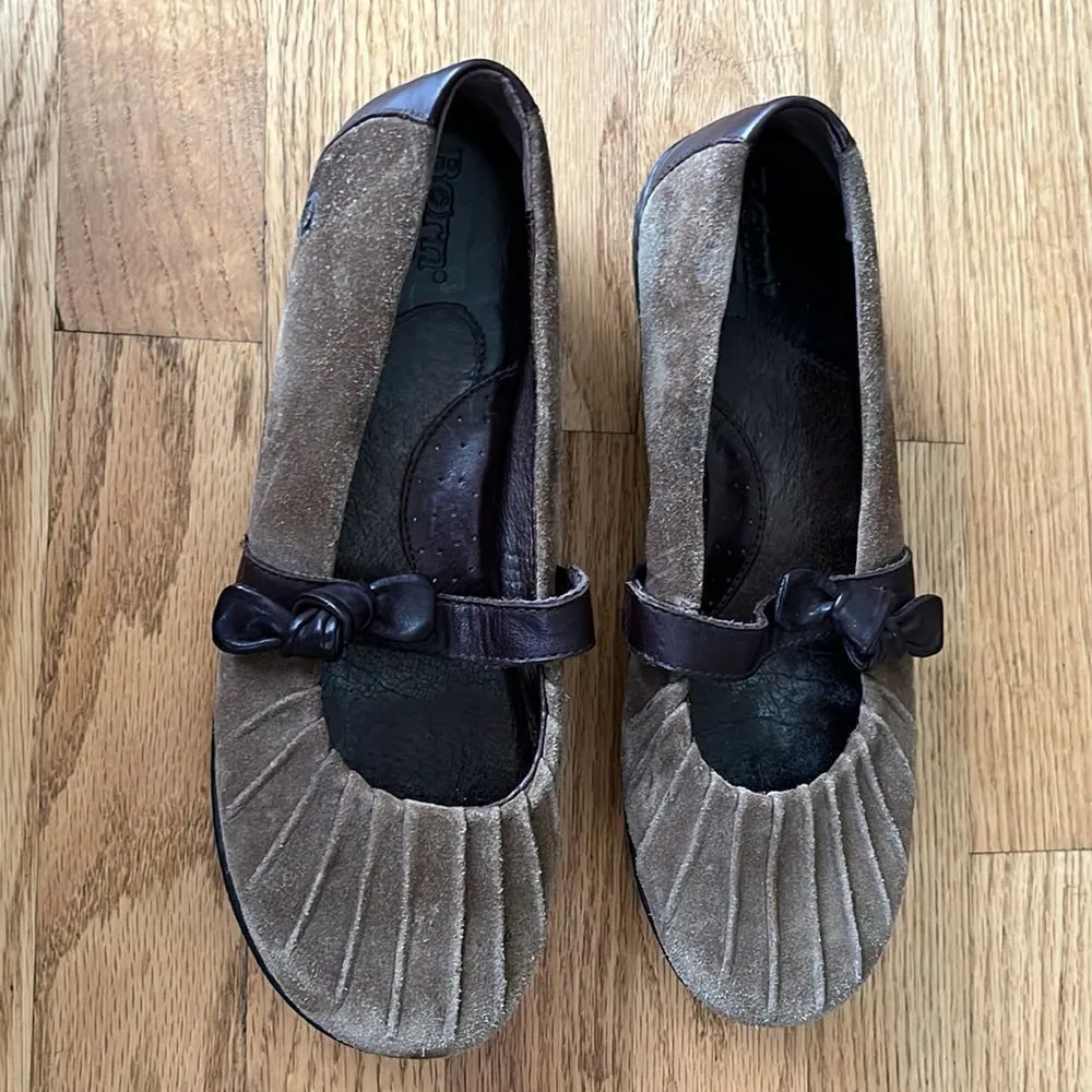 Born W11238 Ruched Brown Leather Mary Jane Strap Bow Slip - Image 5