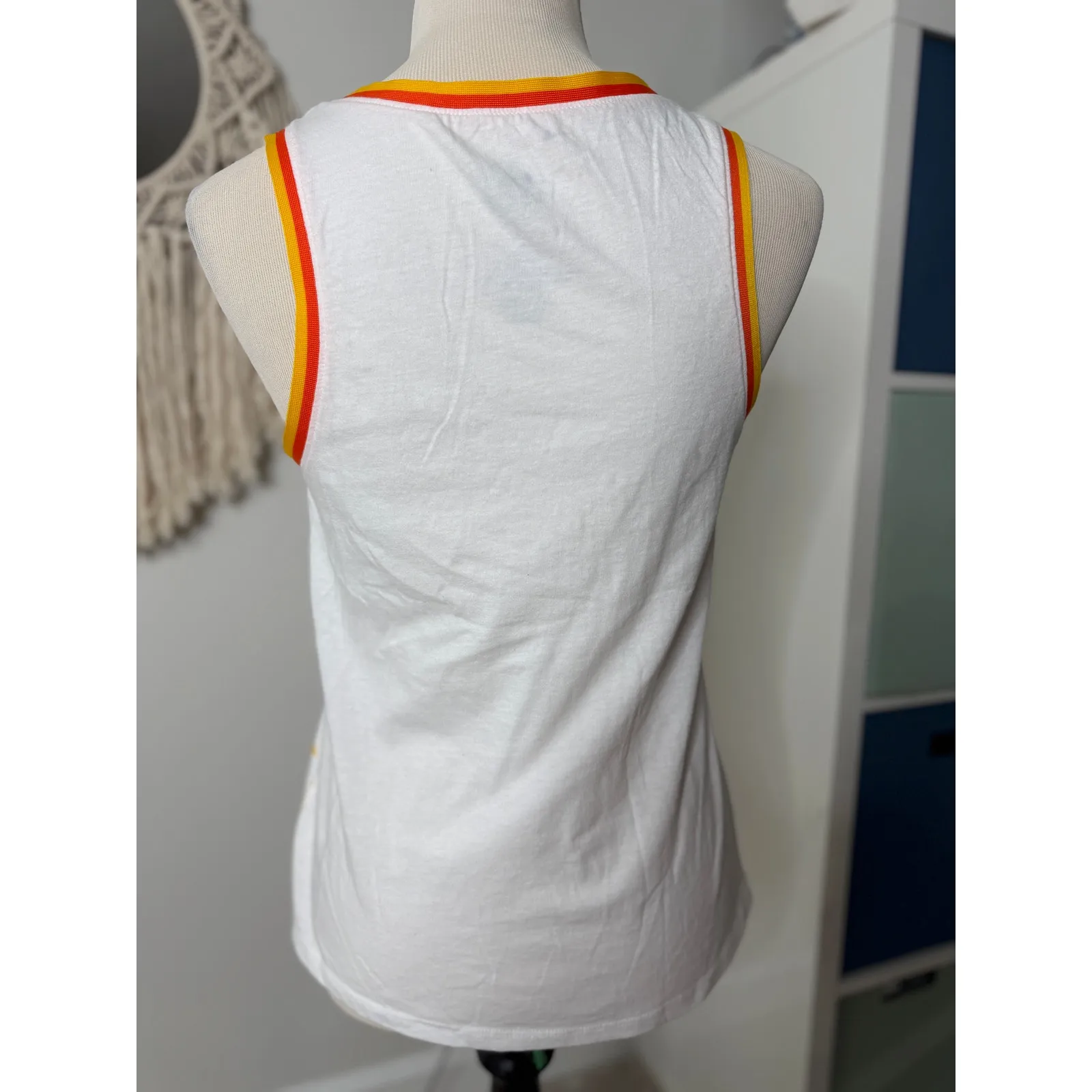 White Yellow Orange Walt Disney World 1971 Retro Kidcore Bloke Tank Top Shirt S - Image 3