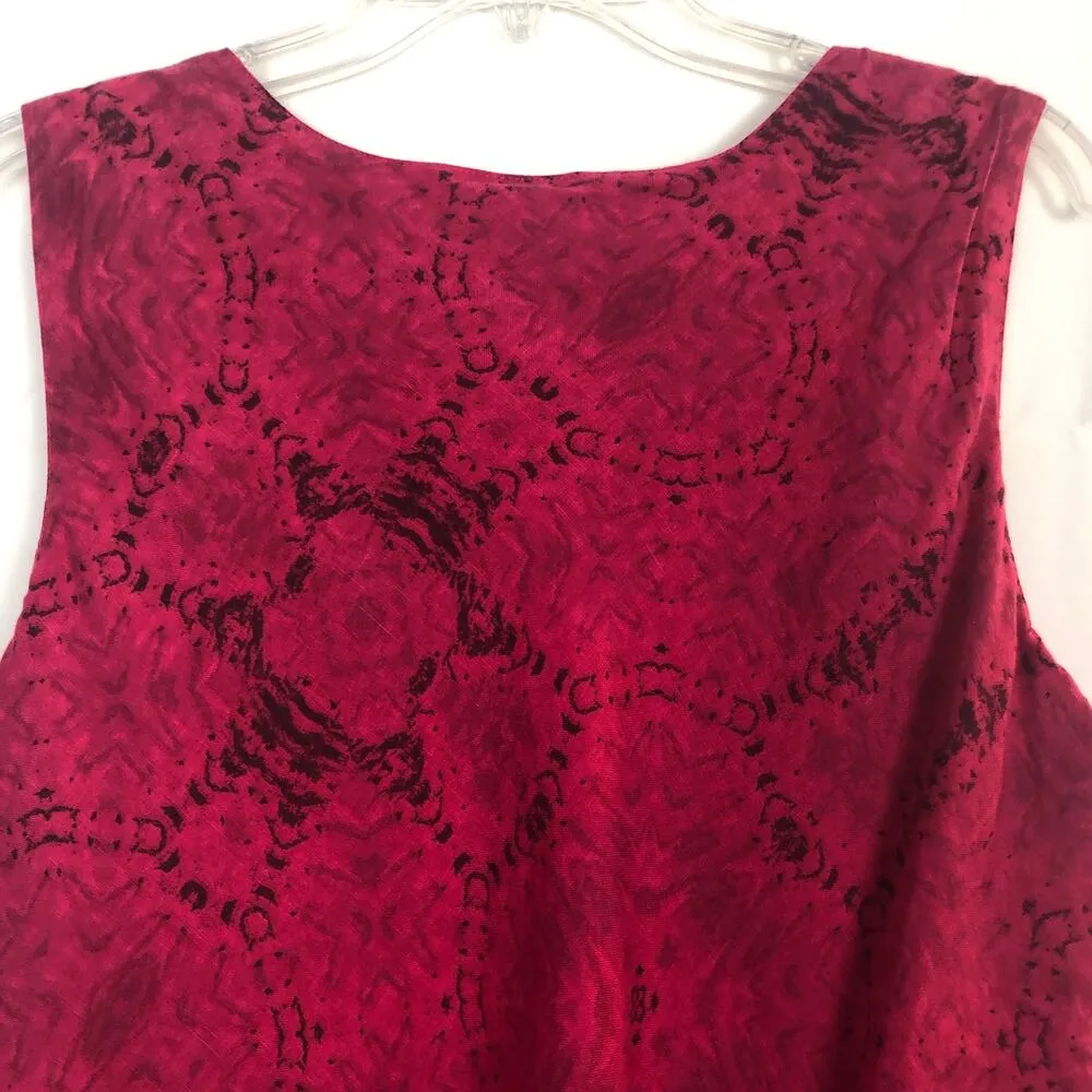 Click Floral Top Womens Large Vintage Linen Ruffle Beachy Lagenlook Coastal Chic Pink - Image 7