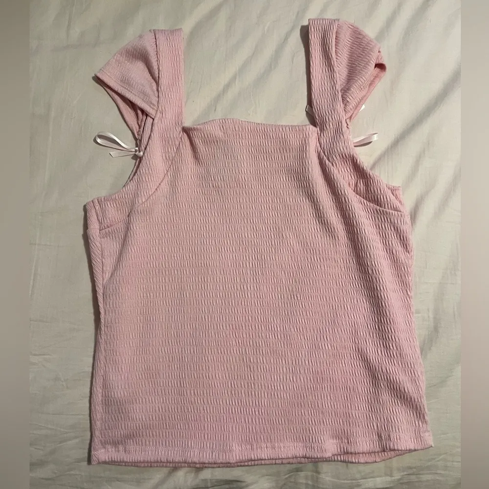 Kimchi Blue  Pink Textured Tank Top with Ribbon Ties - Image 3