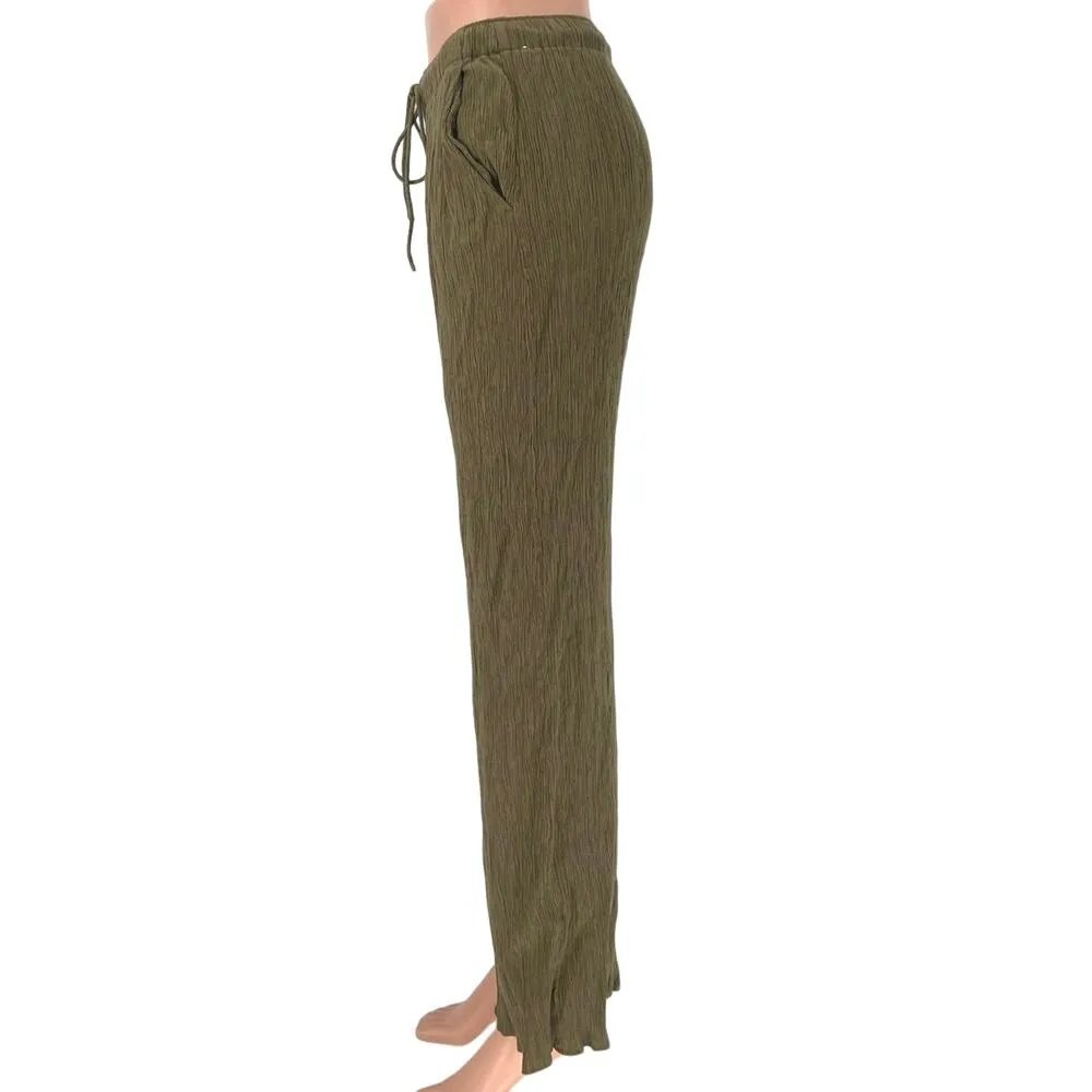 Abercrombie & Fitch Tan Wide Leg Elastic Waist Drawstring Casual Ankle Pants S - Image 2