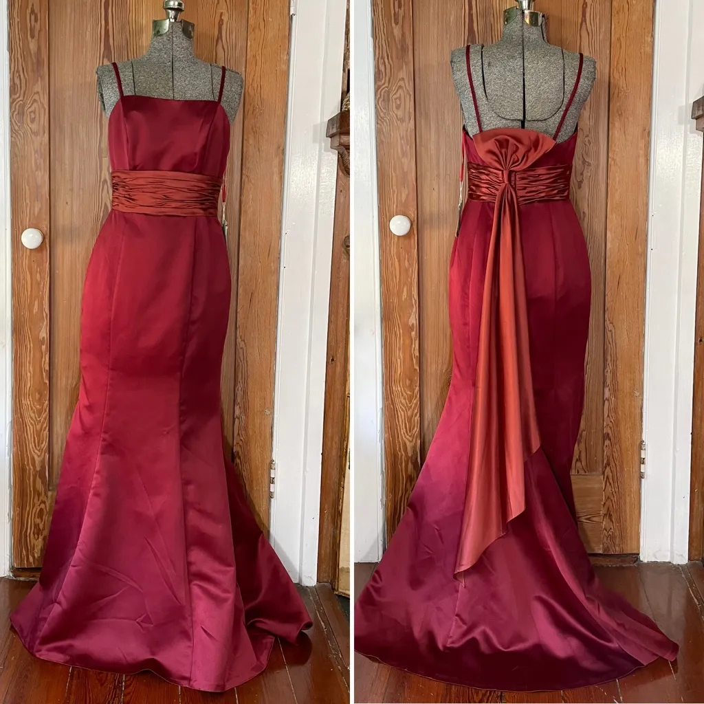 NWT DaVinci #9145 Satin Burgundy Gown ~ Bridesmaid / Black Tie / Evening Sz 10 Red - Image 14