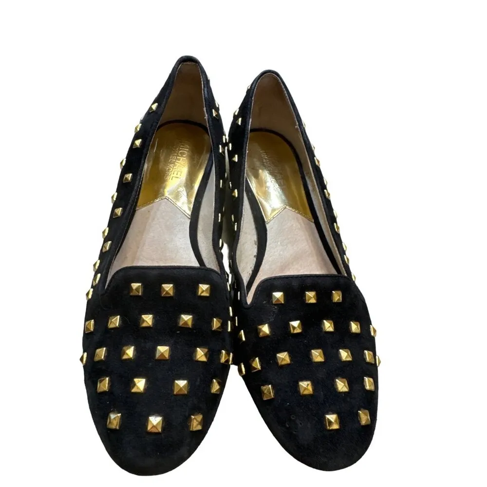 Michael Kors women’s black gold studded leather shoes flats size 6.5M AUTHENTIC - Image 11